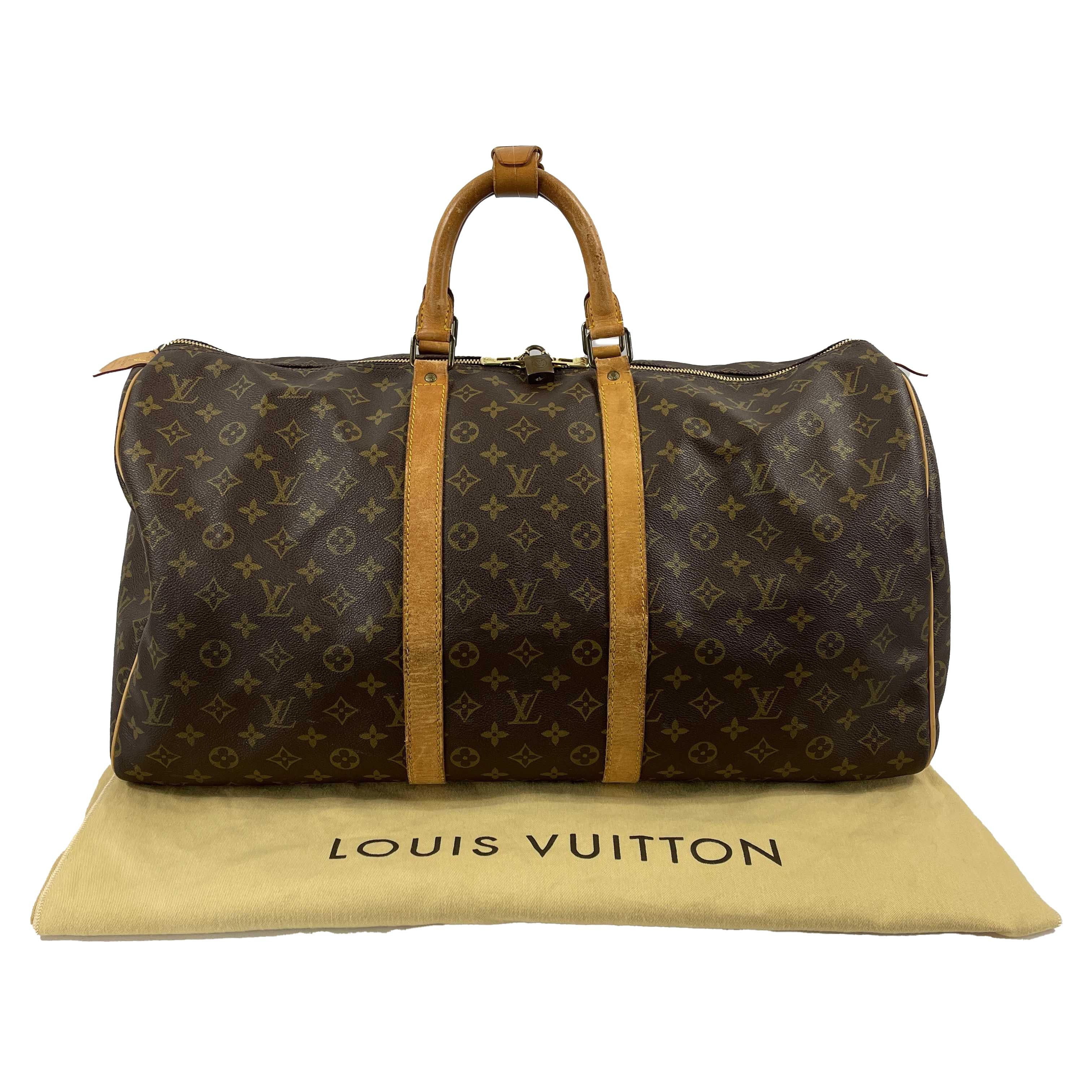 LV Louis Vuitton Keepall 50 Large Duffle Bag Brown Monogram Travel 1