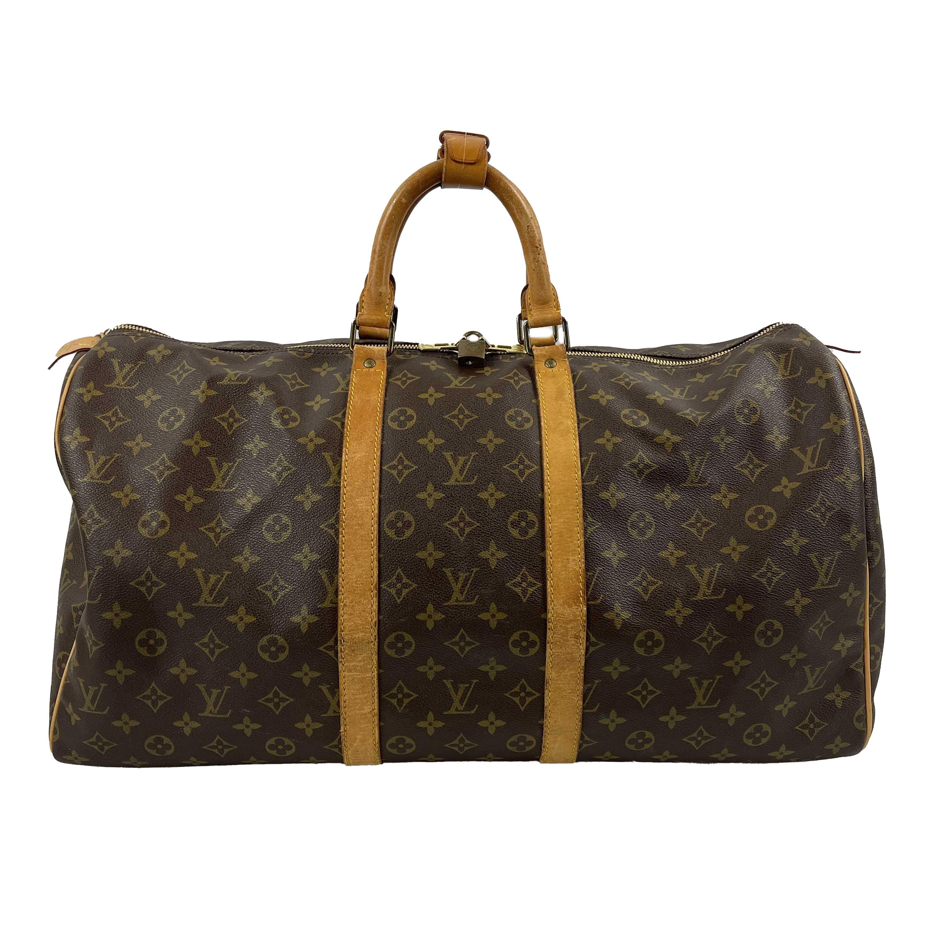 LV Louis Vuitton Keepall 50 Large Duffle Bag Brown Monogram Travel 2