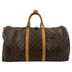 Used LV Louis Vuitton Keepall 50 Large Duffle Bag Brown Monogram Travel