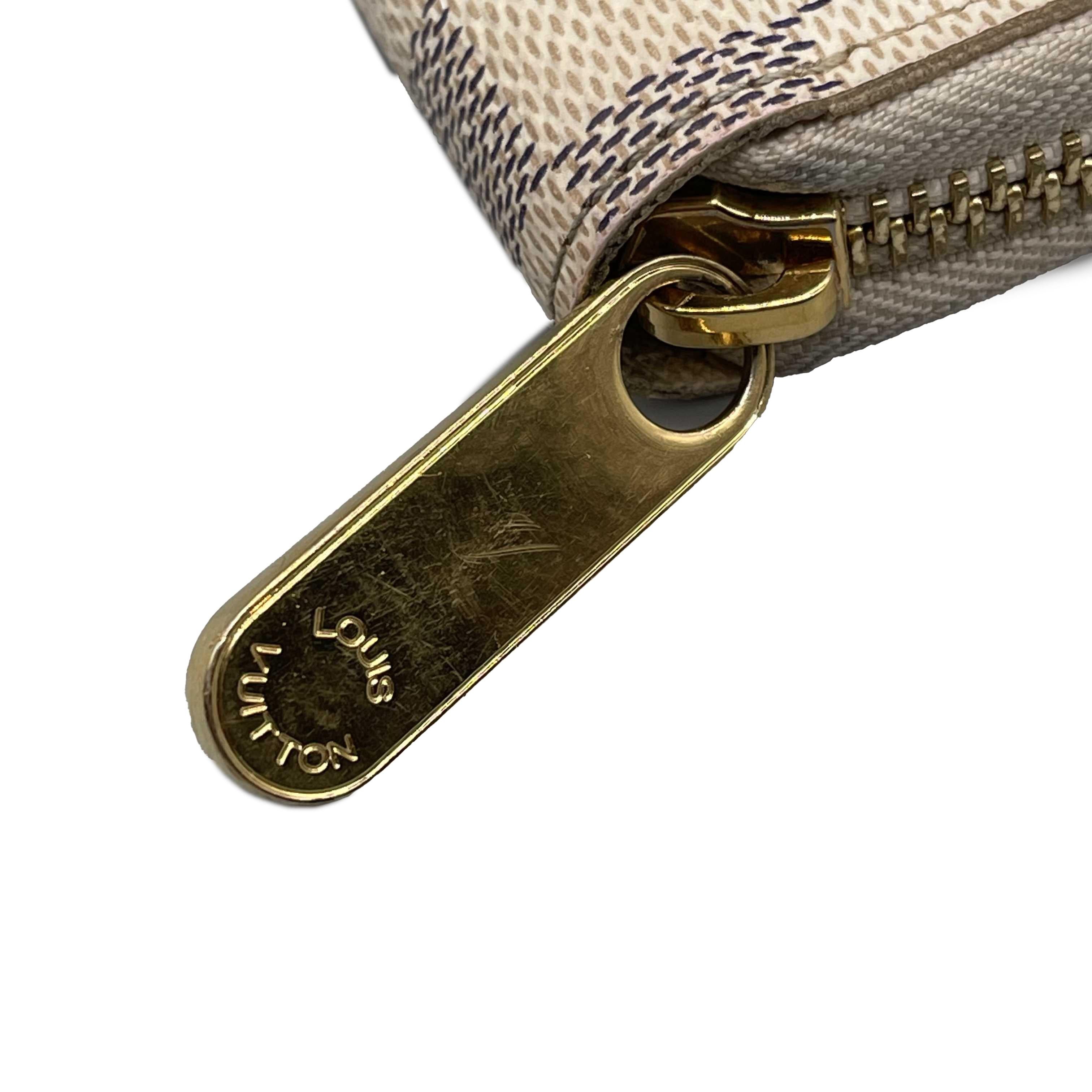 LV Louis Vuitton Zippy Wallet Canvas / Leather Damier Azur / Gold In Good Condition In Sanford, FL