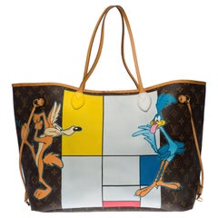 Used LV Neverfull GM Tote bag in monogram canvas customized "Road Runner" 