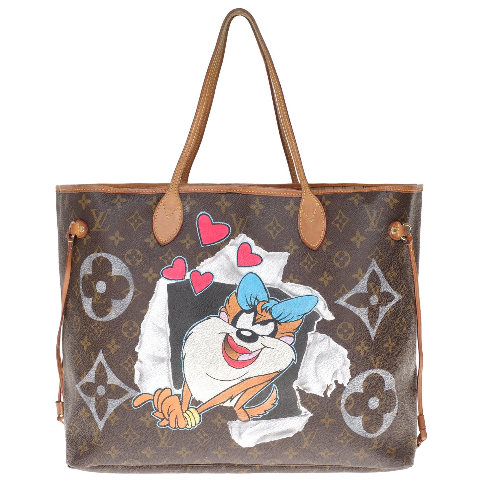 LV Neverfull GM Tote bag in monogram canvas customised "TAZ" #72 by PatBo !