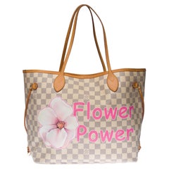 LV Neverfull MM Tote bag in monogram canvas customized "Flower Power" 