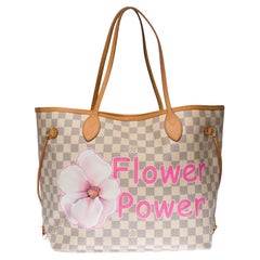 LV Neverfull MM Tote bag in tela monogram personalizzata "Flower Power".