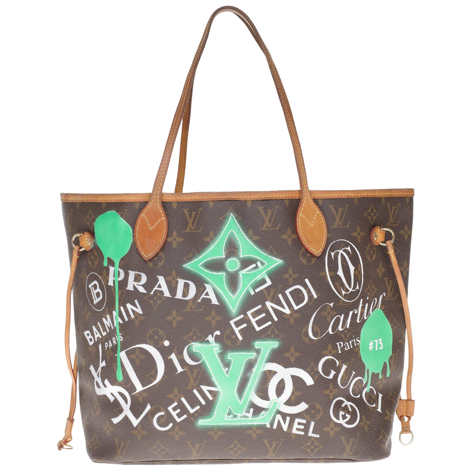 LV Neverfull Tote bag in monogram canvas customized "Luxury Universe" by PatBo