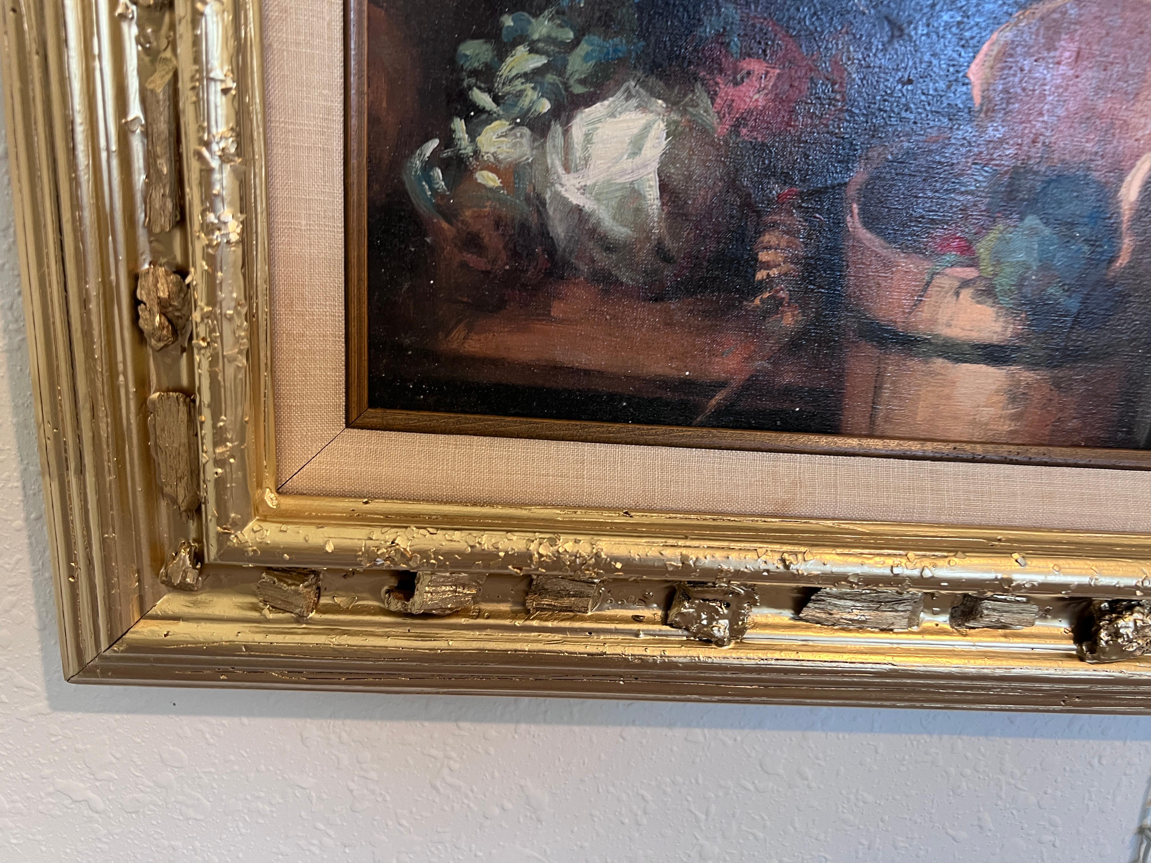 German artist L.V. Strauss Óleo sobre lienzo, Escena de género, Enmarcado en venta 3