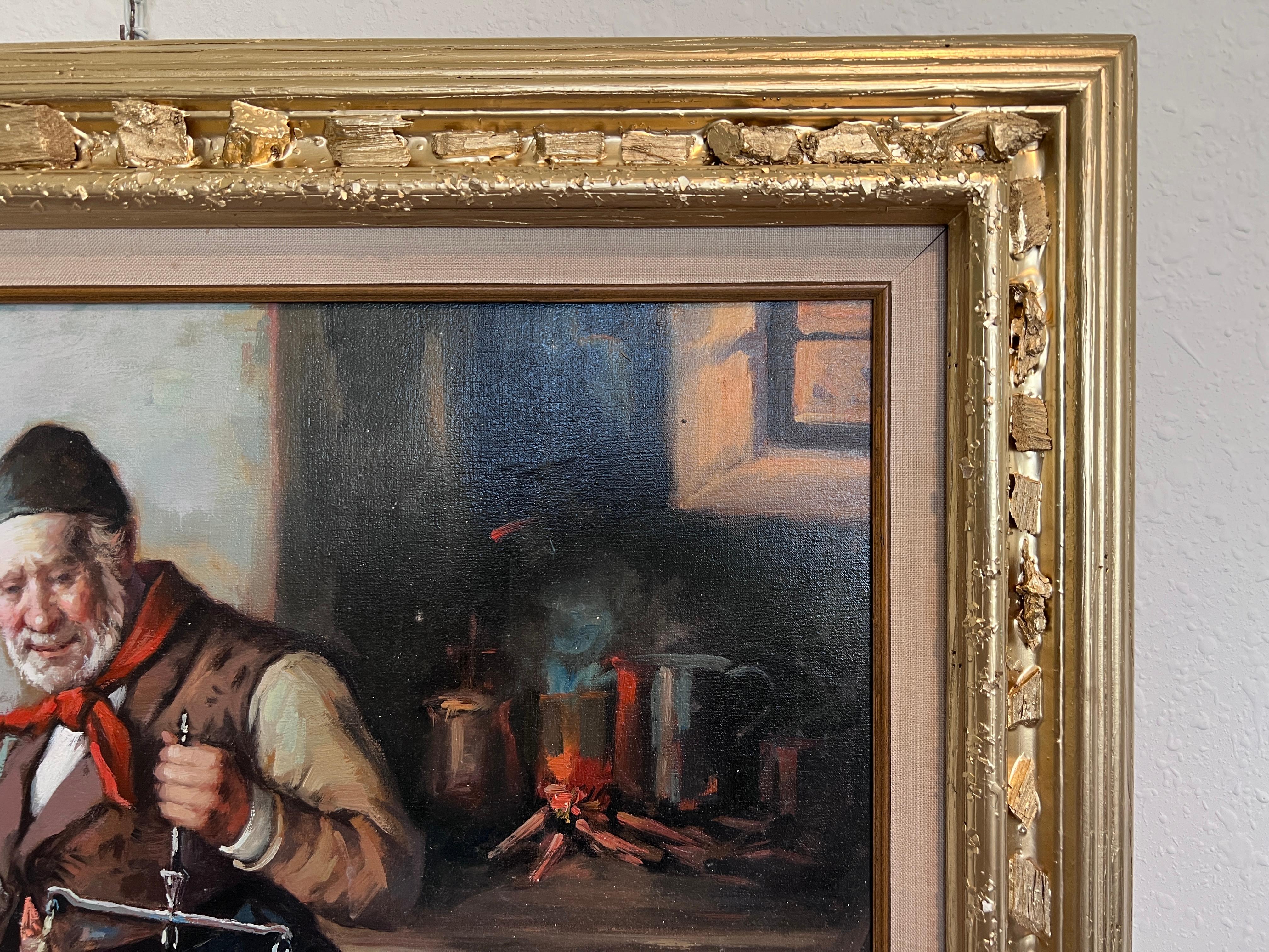 German artist L.V. Strauss Óleo sobre lienzo, Escena de género, Enmarcado en venta 5