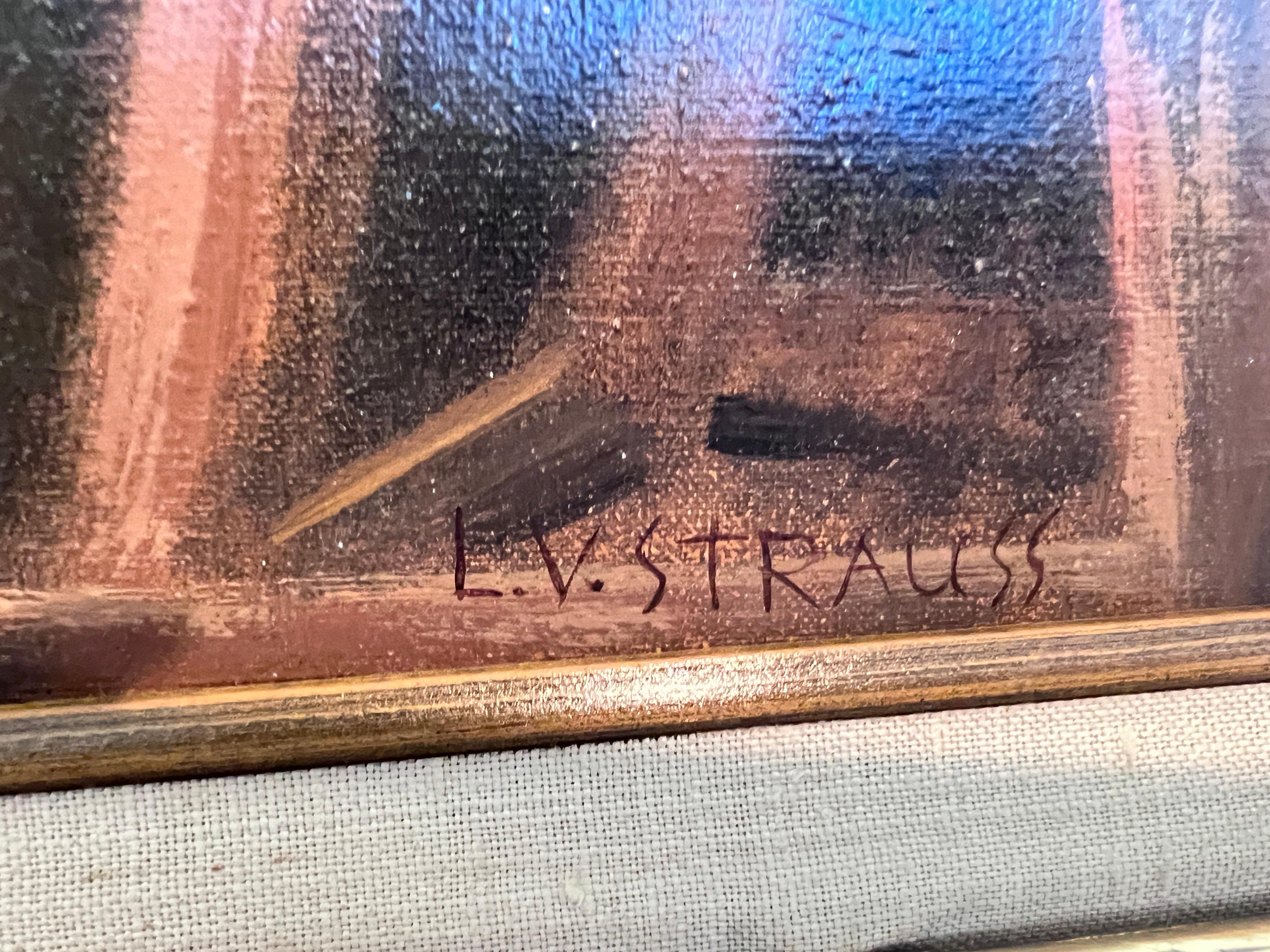 German artist L.V. Strauss Óleo sobre lienzo, Escena de género, Enmarcado en venta 7