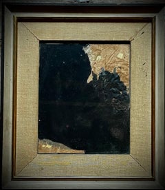 "Untitled" - Vertical abstract cardboard painting in black and gold.
