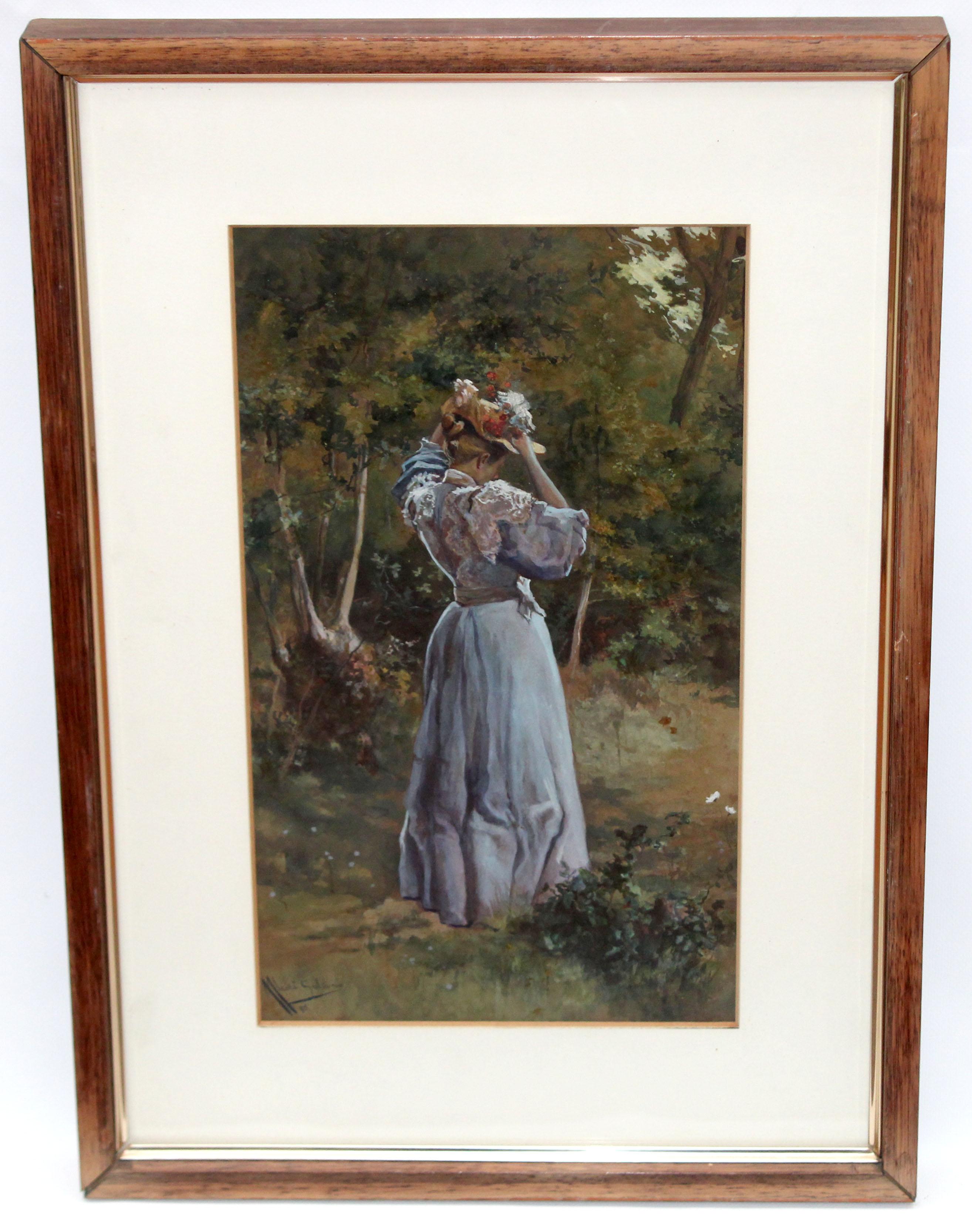 Jugendlicher mit Pamela - Jahr 1895 - Mischtechnik und Gouache – Painting von Álvaro Alcalá Galiano y Vildósola
