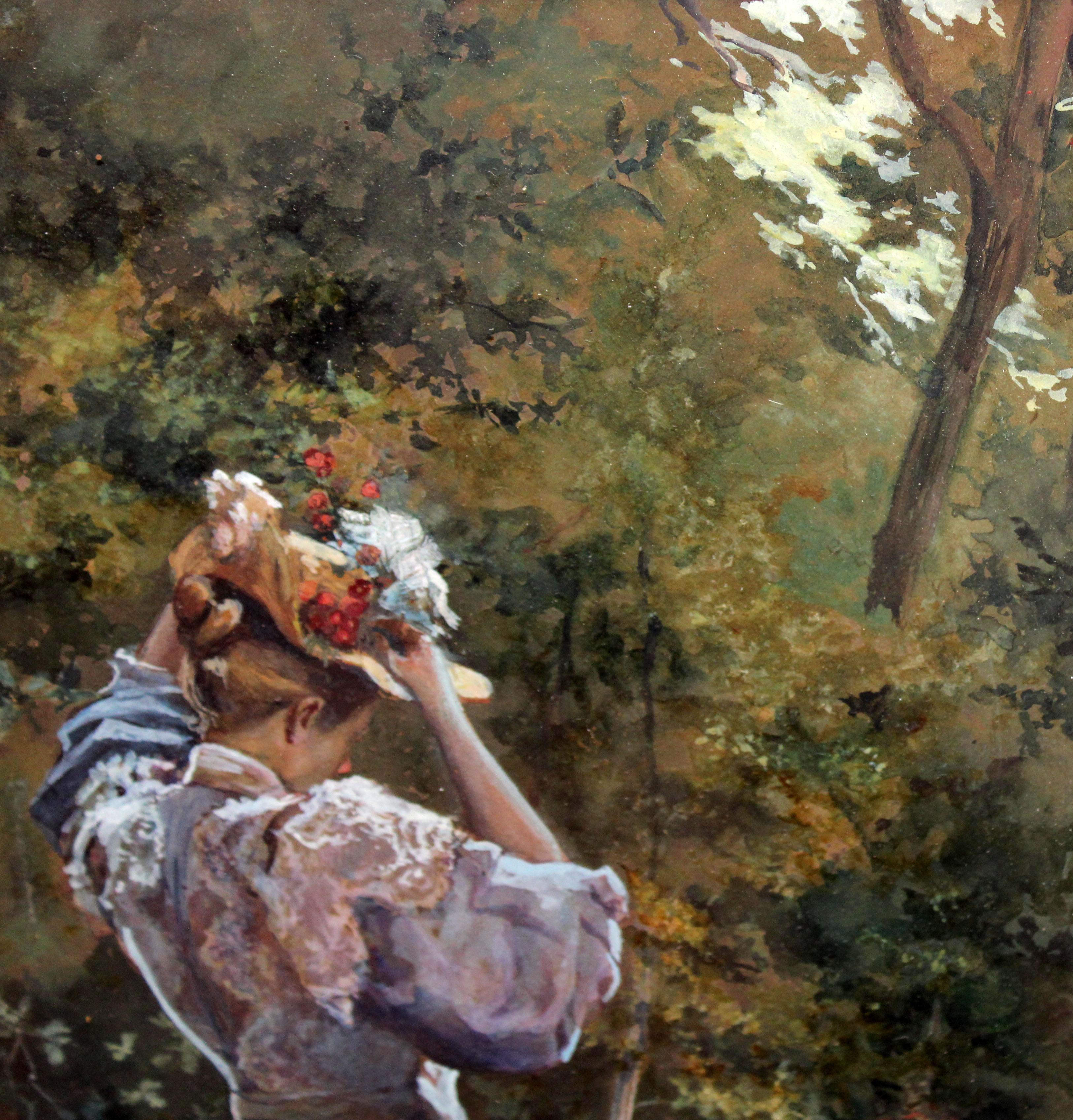 Jugendlicher mit Pamela - Jahr 1895 - Mischtechnik und Gouache (Impressionismus), Painting, von Álvaro Alcalá Galiano y Vildósola