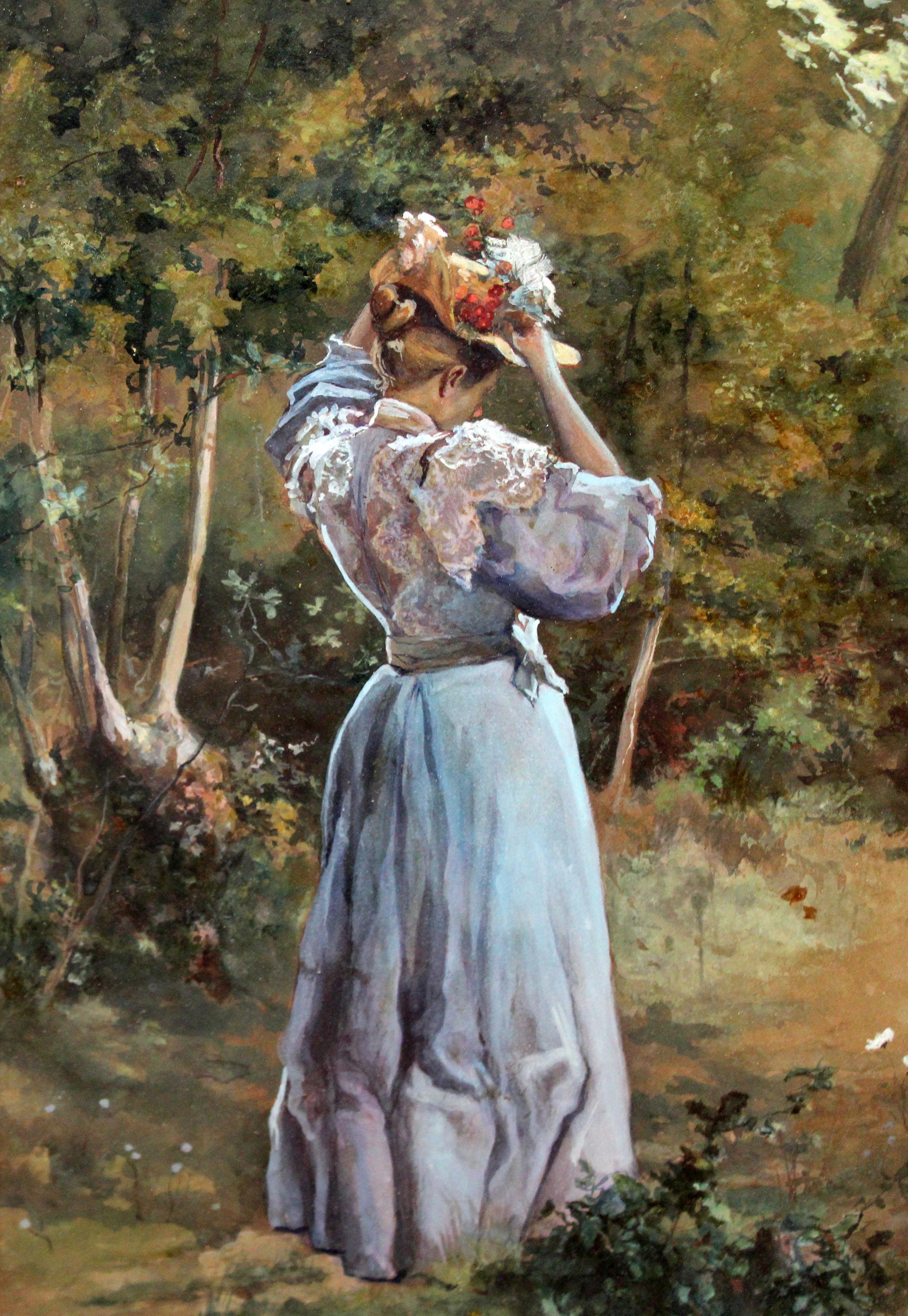 Jugendlicher mit Pamela - Jahr 1895 - Mischtechnik und Gouache (Schwarz), Figurative Painting, von Álvaro Alcalá Galiano y Vildósola