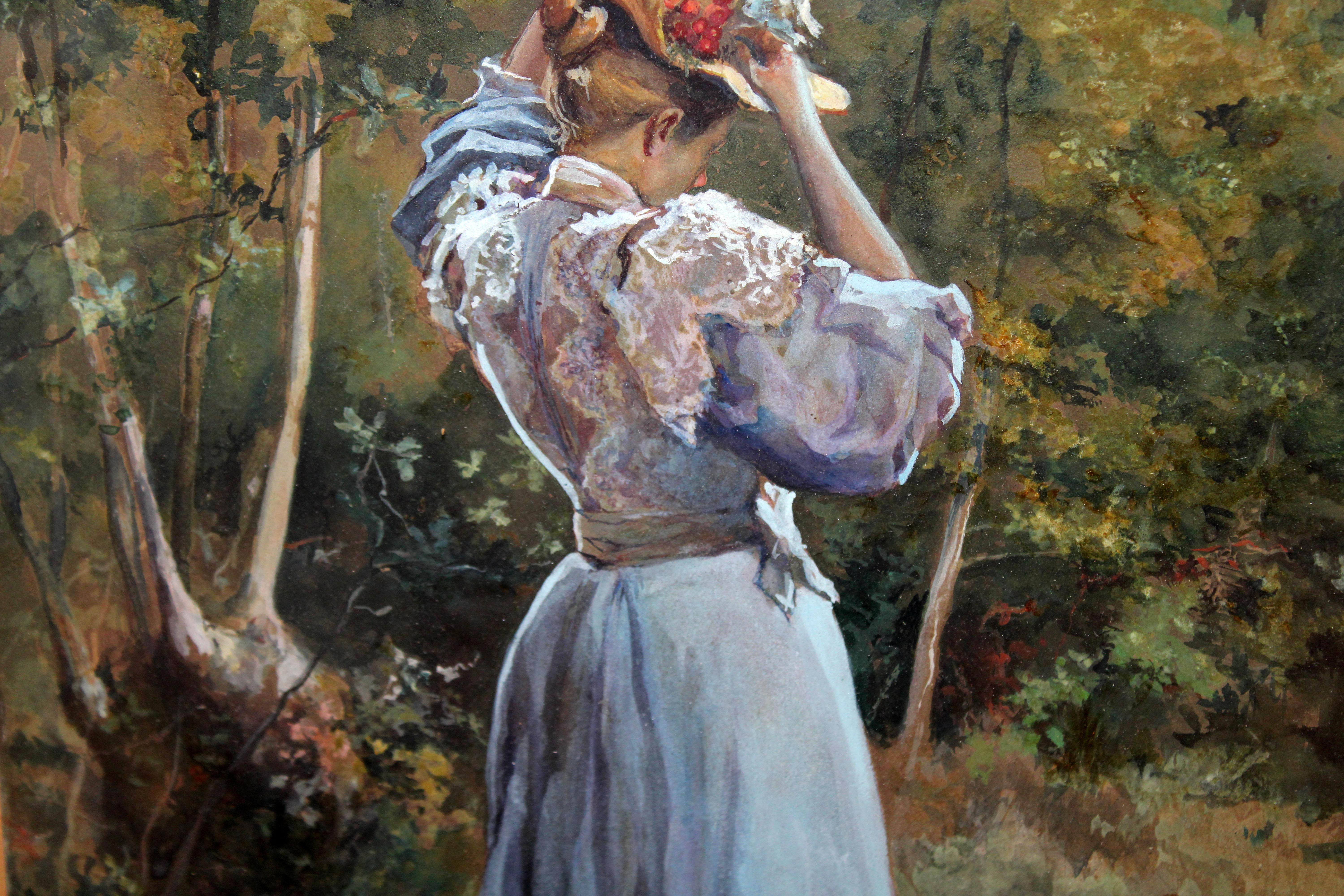 Jugendlicher mit Pamela - Jahr 1895 - Mischtechnik und Gouache im Angebot 1