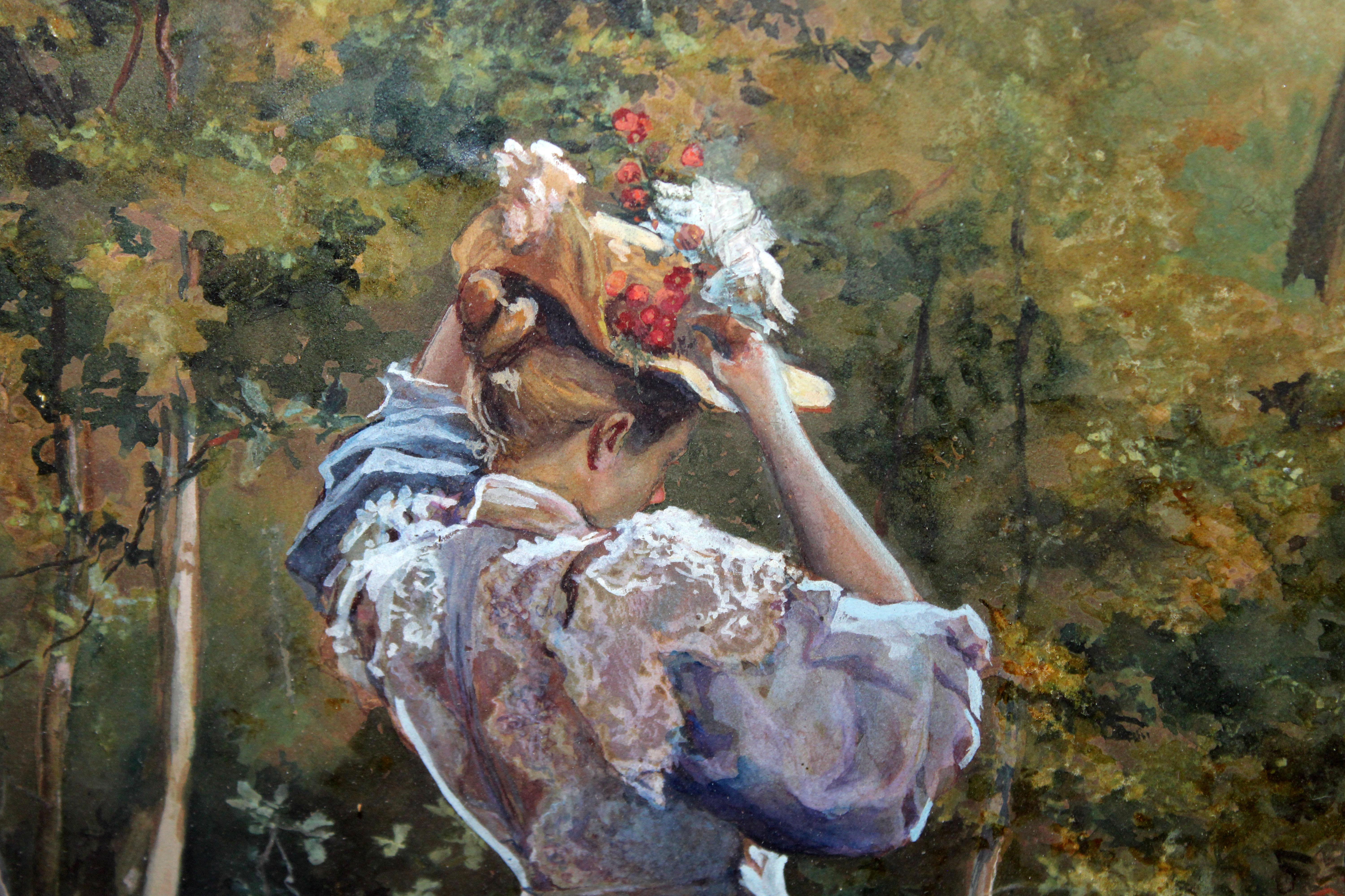 Joven con pamela - Año 1895 - Técnica mixta y gouache im Angebot 2