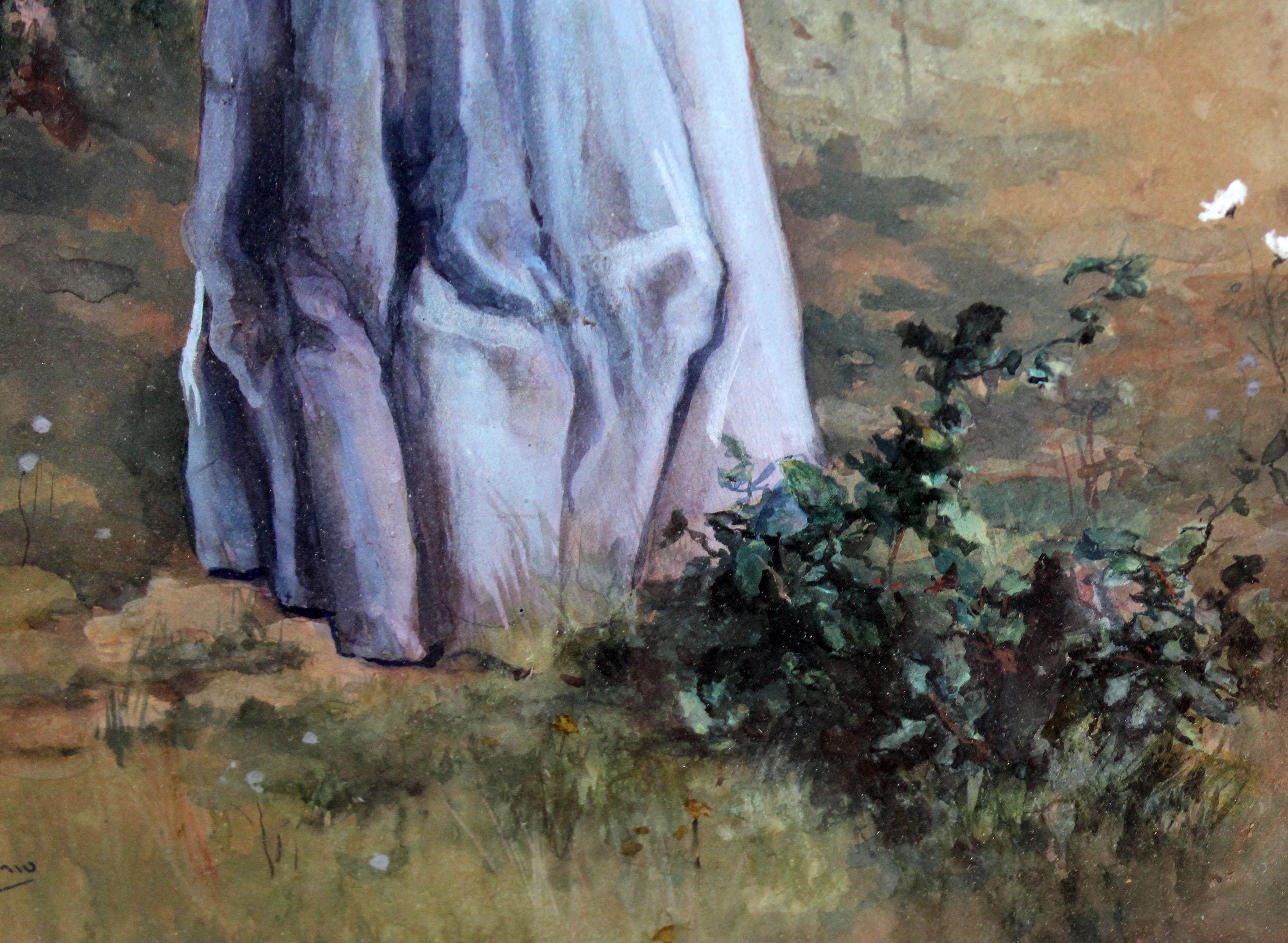 Jugendlicher mit Pamela - Jahr 1895 - Mischtechnik und Gouache im Angebot 3