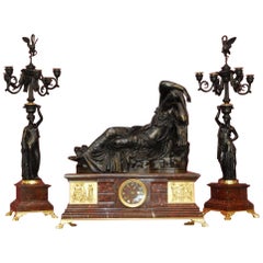 L.V.E. Robert Large Bronze Clock Represents Ariane, Barbedienne