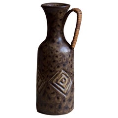Løvemose, Small Pitcher, Glazed and Painted Stoneware, Cane, Denmark, 1960s
