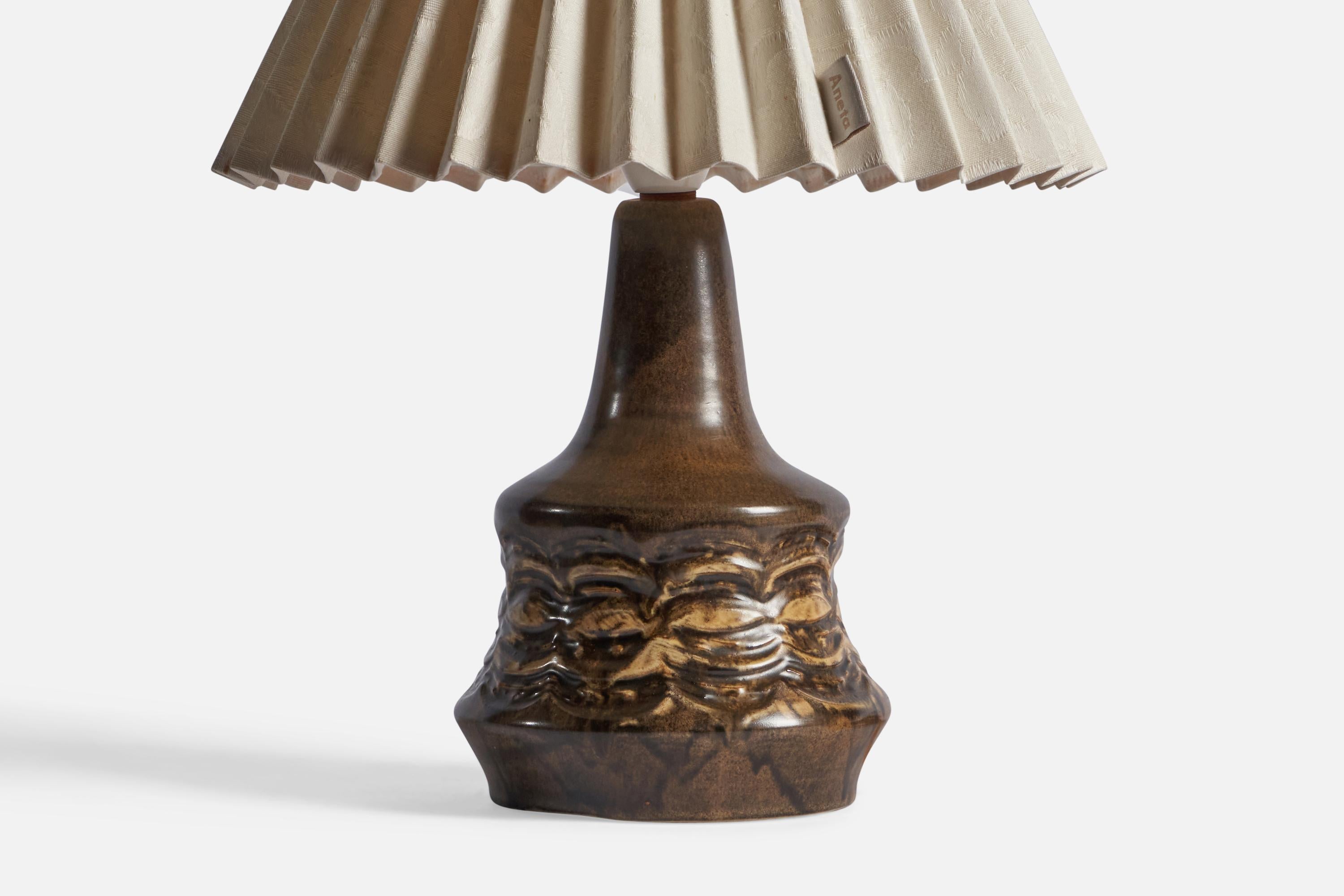 Danish Løvemose, Table Lamp, Stoneware, Fabric, Denmark, 1960s For Sale