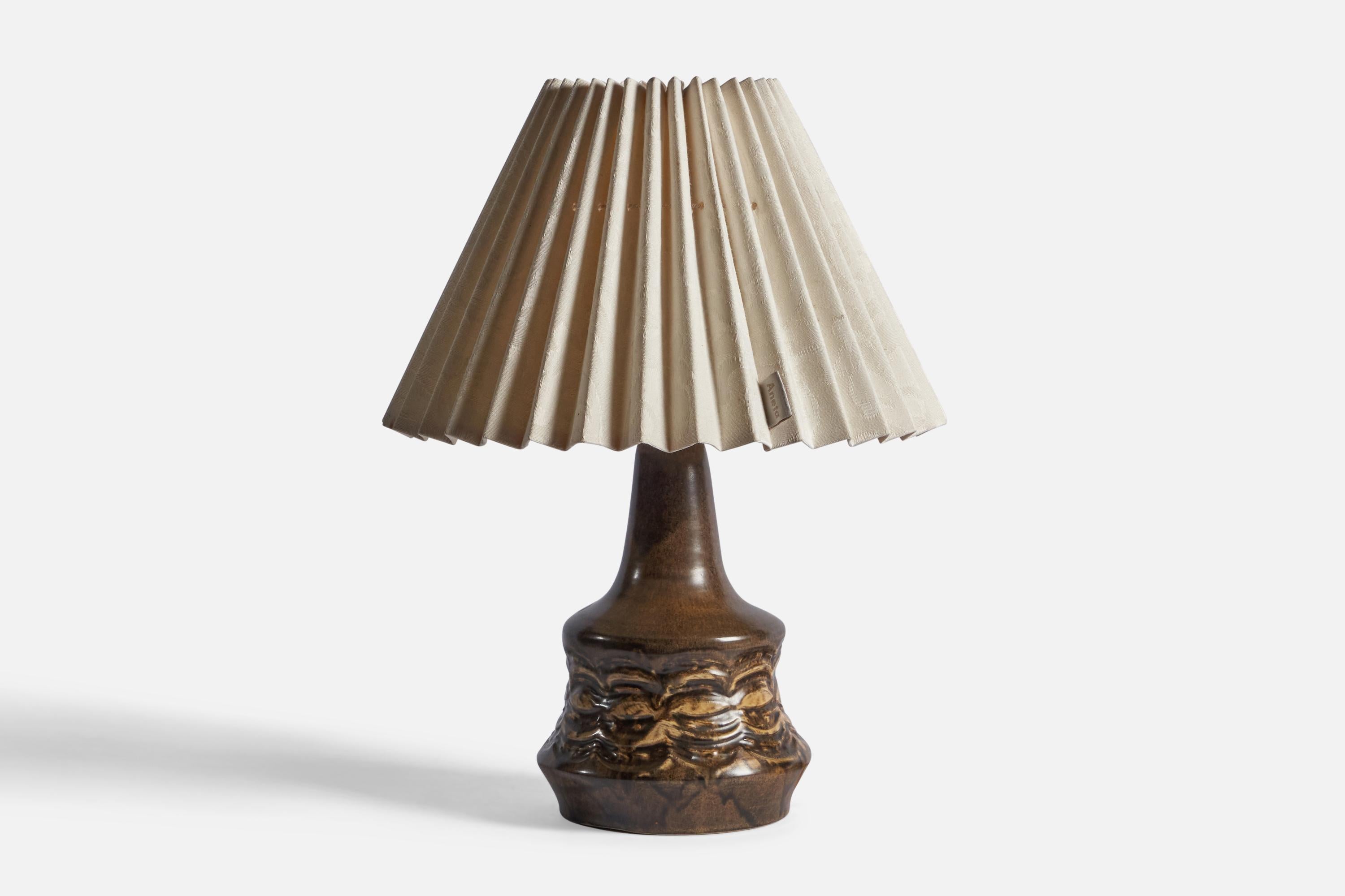 Mid-20th Century Løvemose, Table Lamp, Stoneware, Fabric, Denmark, 1960s For Sale