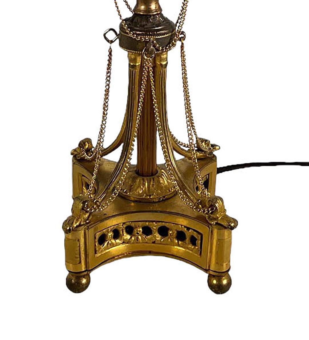 LVI Style Bronze Dore Candelabra As A Lamp With Chains For Sale 5
