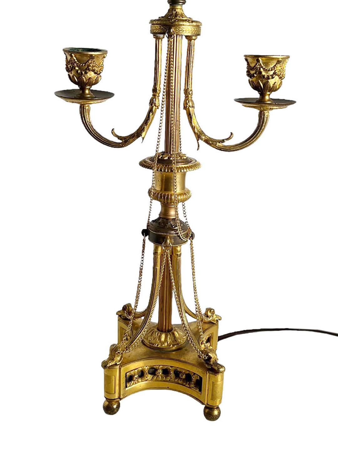 LVI Style Bronze Dore Candelabra As A Lamp With Chains For Sale 1