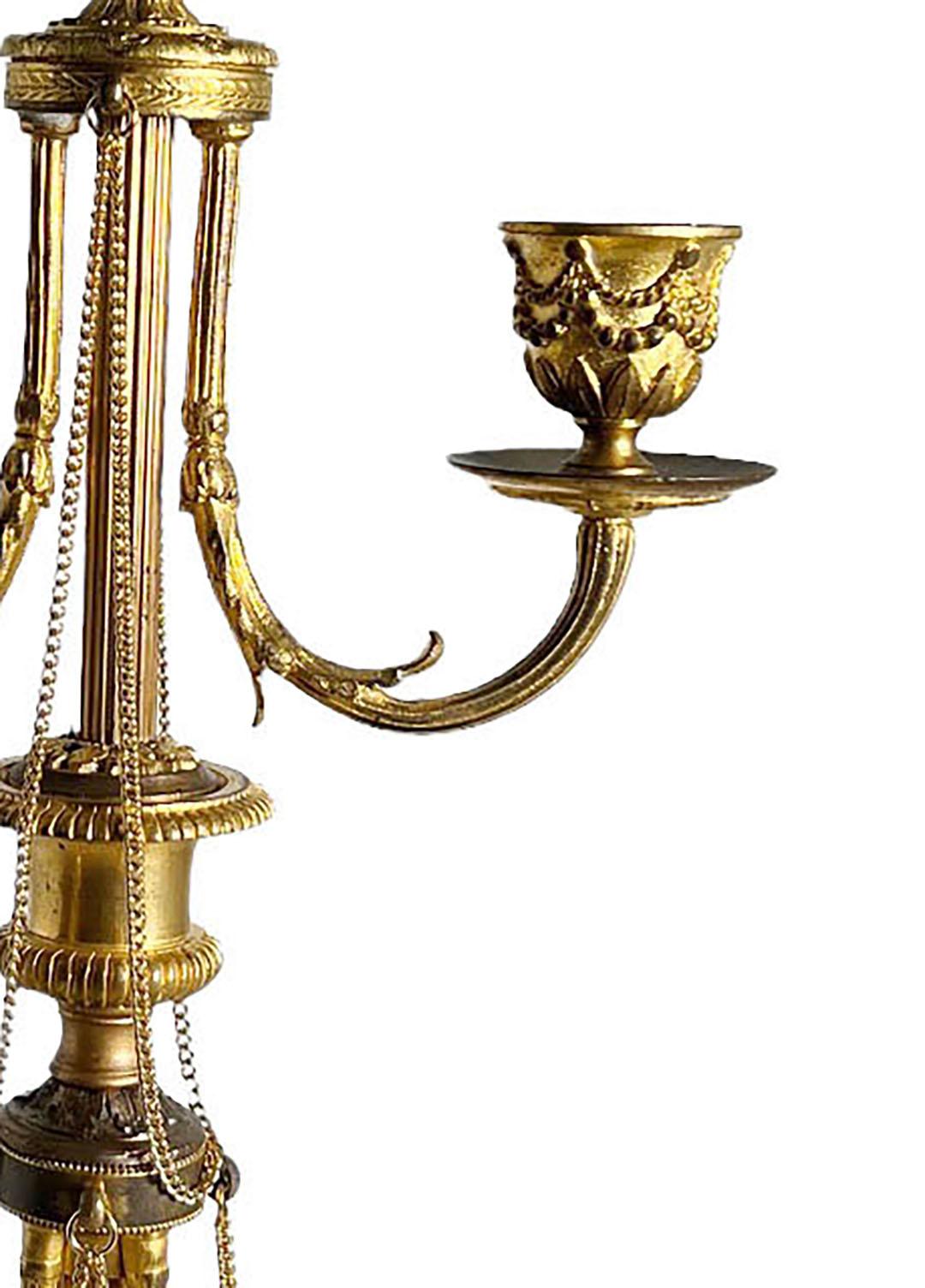 LVI Style Bronze Dore Candelabra As A Lamp With Chains For Sale 2