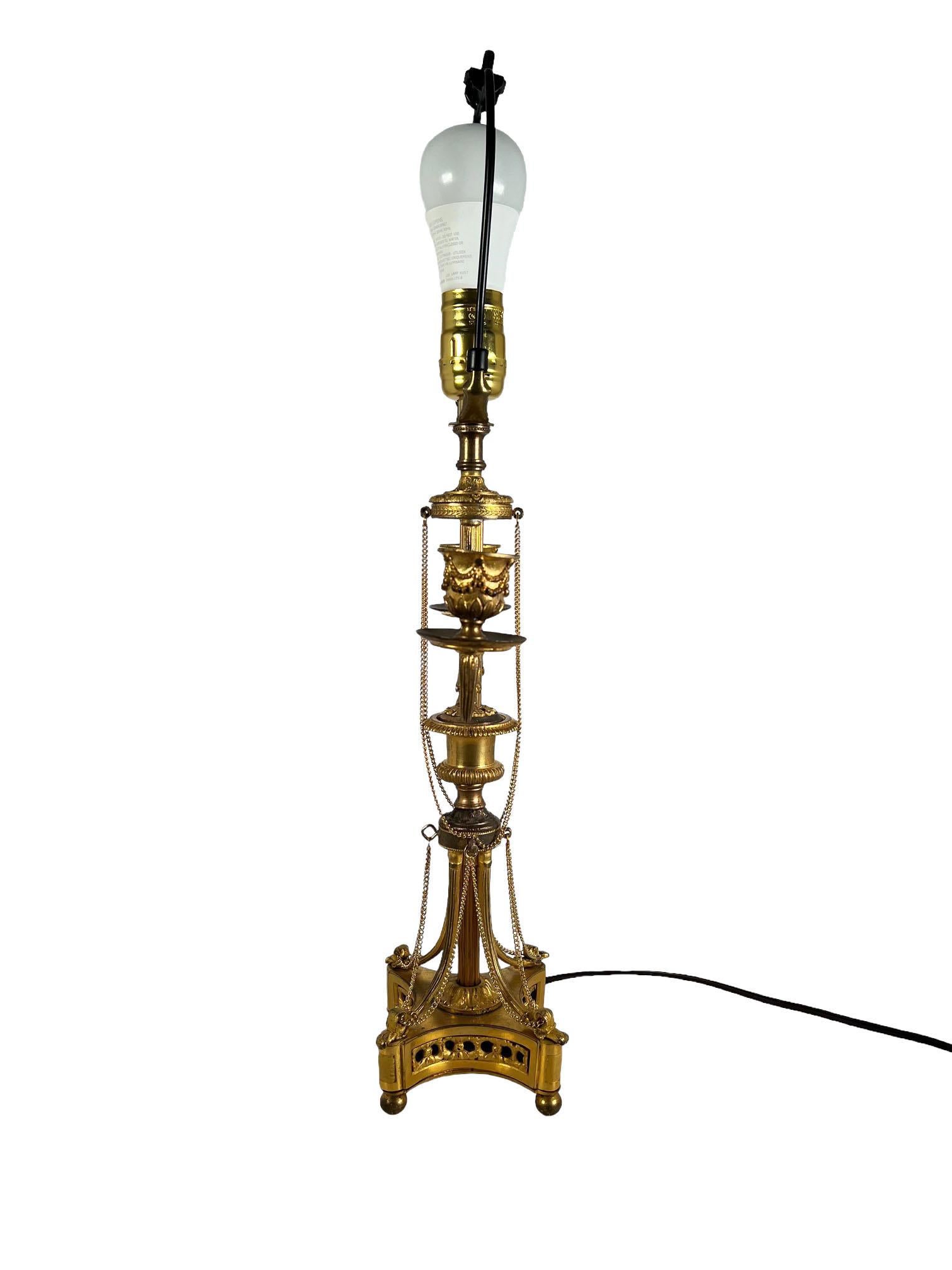 LVI Style Bronze Dore Candelabra As A Lamp With Chains For Sale 3