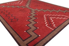 'LW32F, Red/Chocolate/Ebony' Hand-Knotted Tibetan Rug Made in Nepal by New Moon
