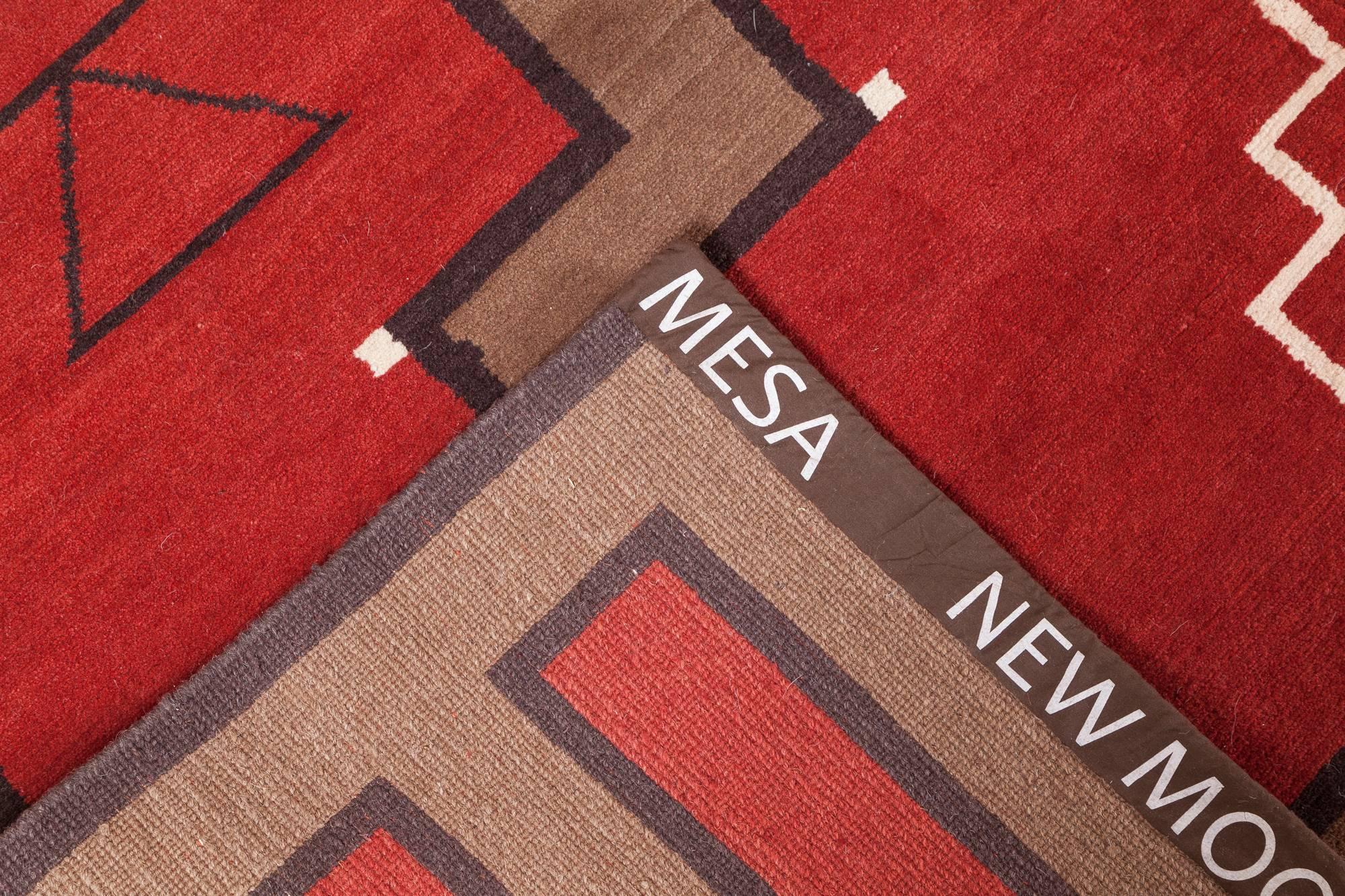 Modern 'LW32F, Red/Chocolate/Ebony' Hand-Knotted Tibetan Rug Made in Nepal by New Moon For Sale