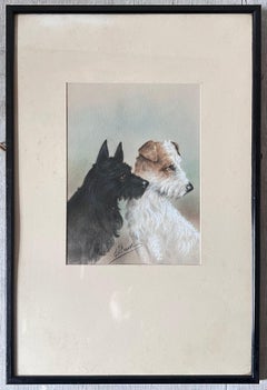 Pastellfarbene Zeichnung eines schottischen Terriers und eines Fox Terriers aus Draht