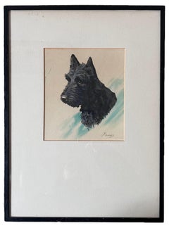 Portrait anglais d'un terrier écossais vintage au pastel