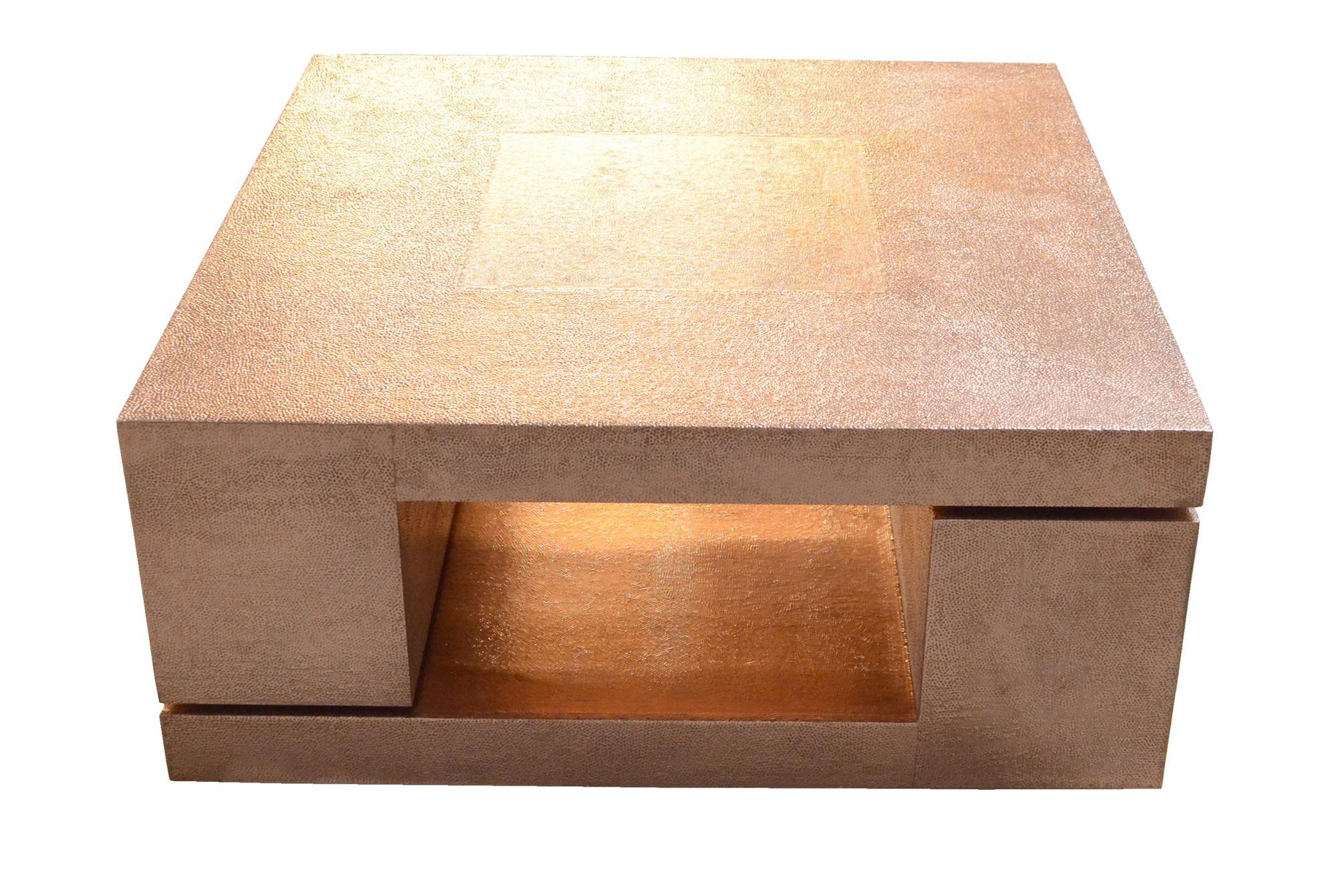 Hand-Carved LX2 Table in Copper Clad Over MDF Handcrafted in India by Stephanie Odegard For Sale