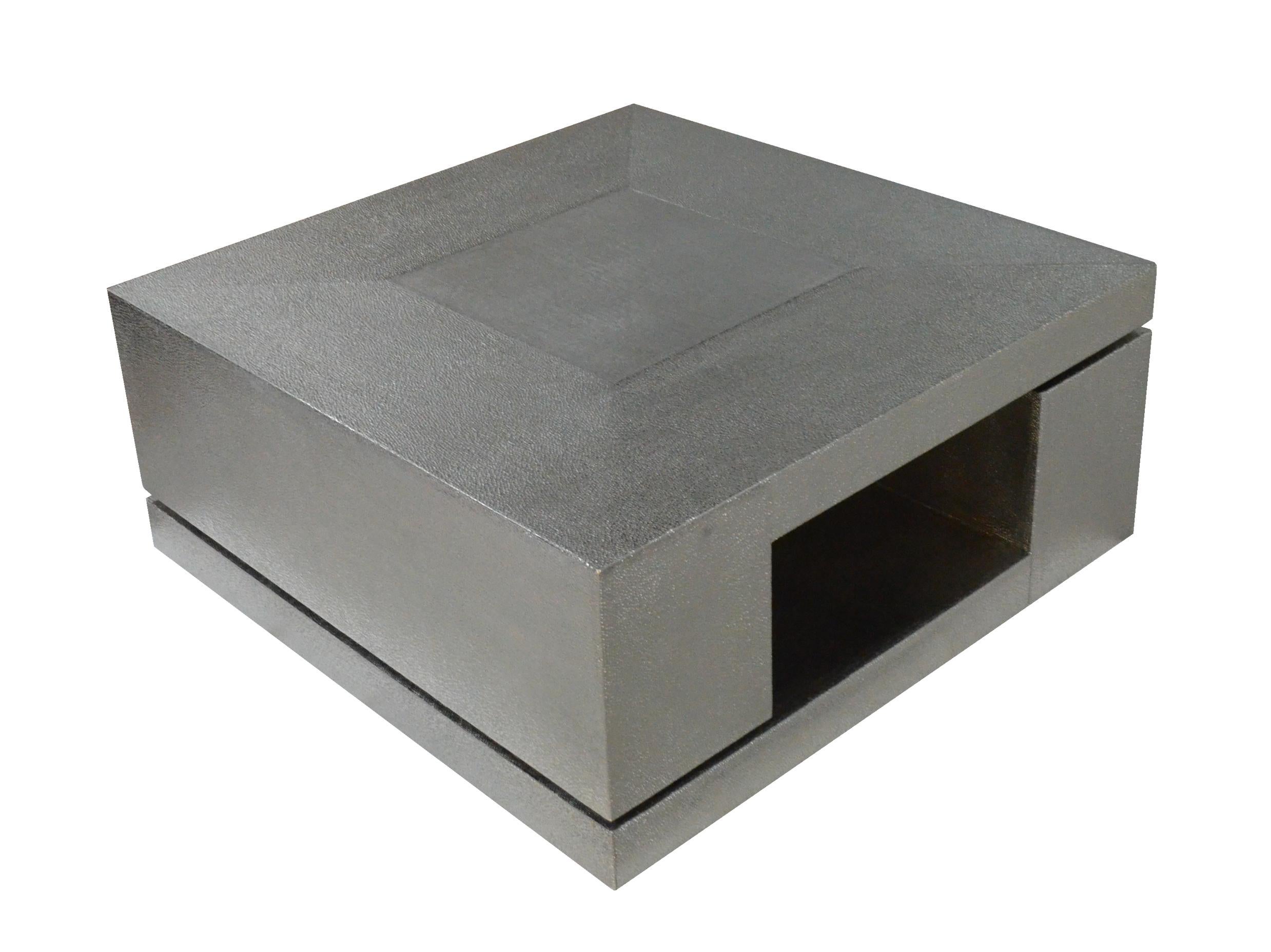 Hammered LX2 Table White Bronze Clad Over MDF Handcrafted in India by Stephanie Odegard For Sale