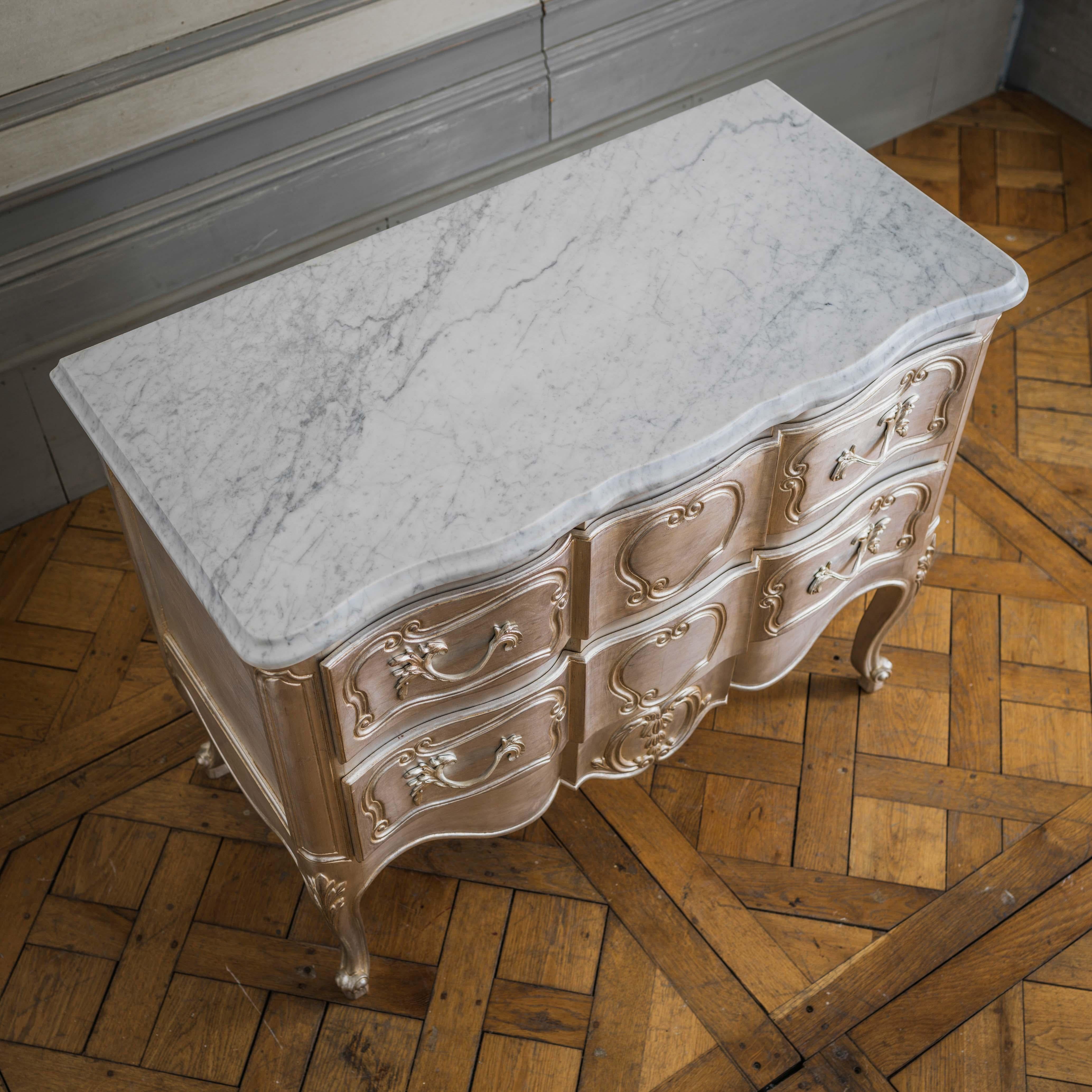 LXV Style Chest of Drawers in Hand Gilded Silver Finish For Sale 4