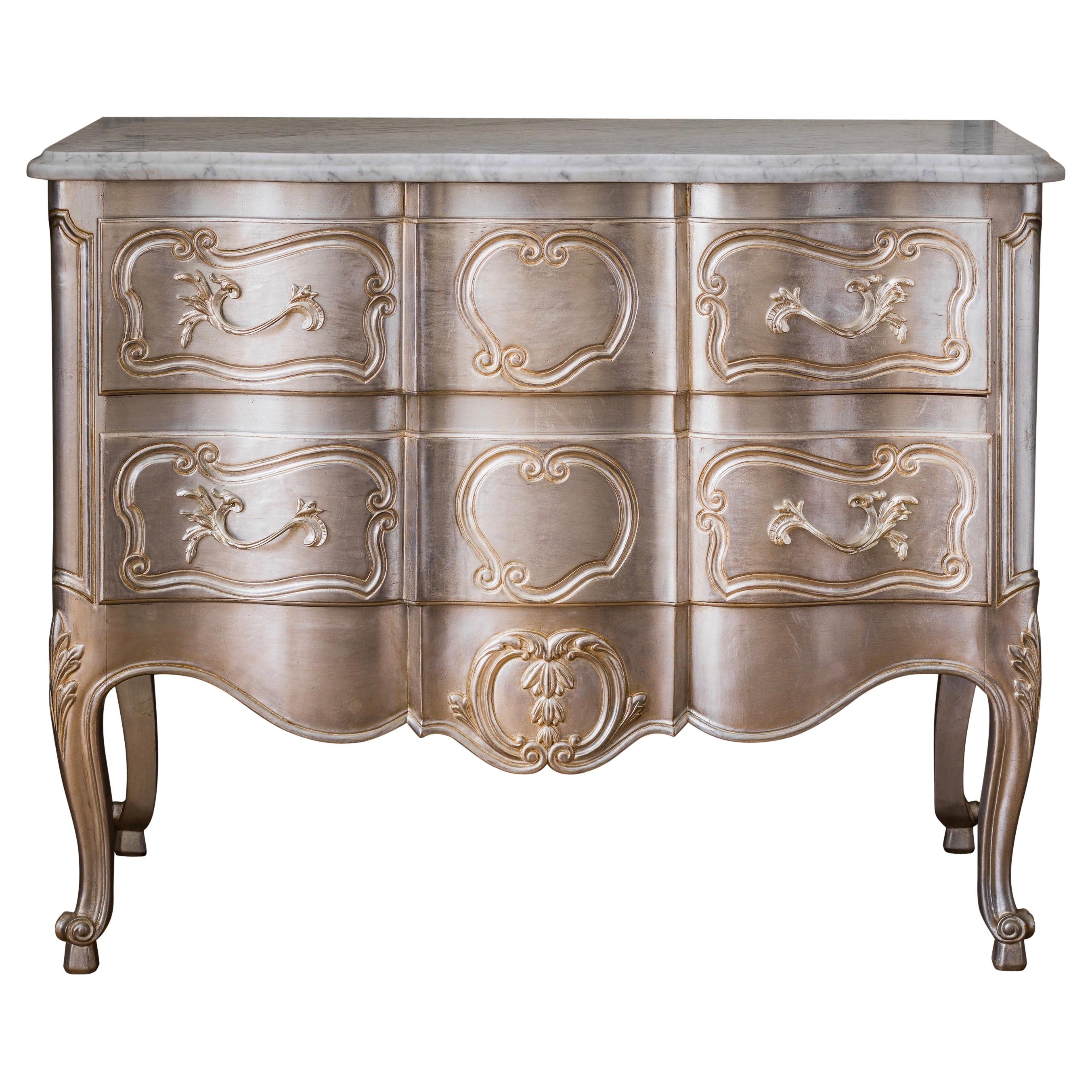 LXV Style Chest of Drawers in Hand Gilded Silver Finish For Sale