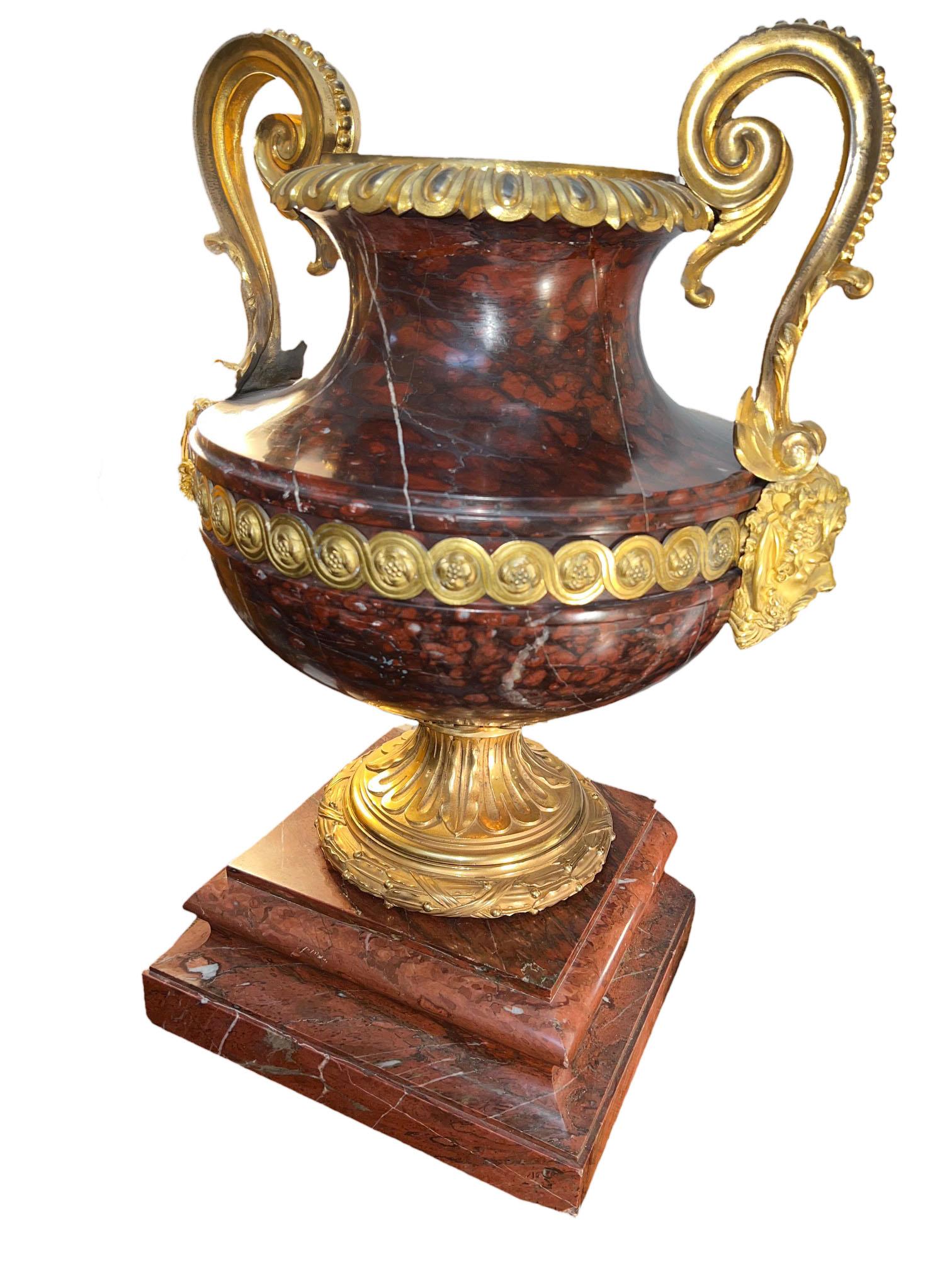 LXVI Style Marble Urn With Bronze Dore Mounts Of The Finest Quality In Good Condition For Sale In Dallas, TX