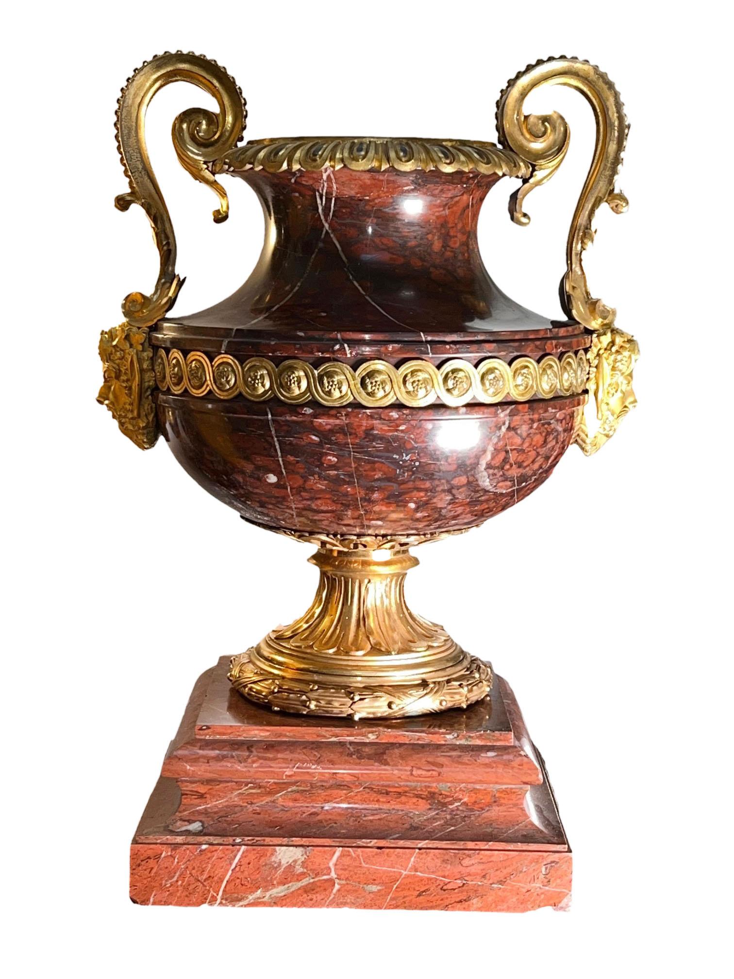Late 19th Century LXVI Style Marble Urn With Bronze Dore Mounts Of The Finest Quality For Sale