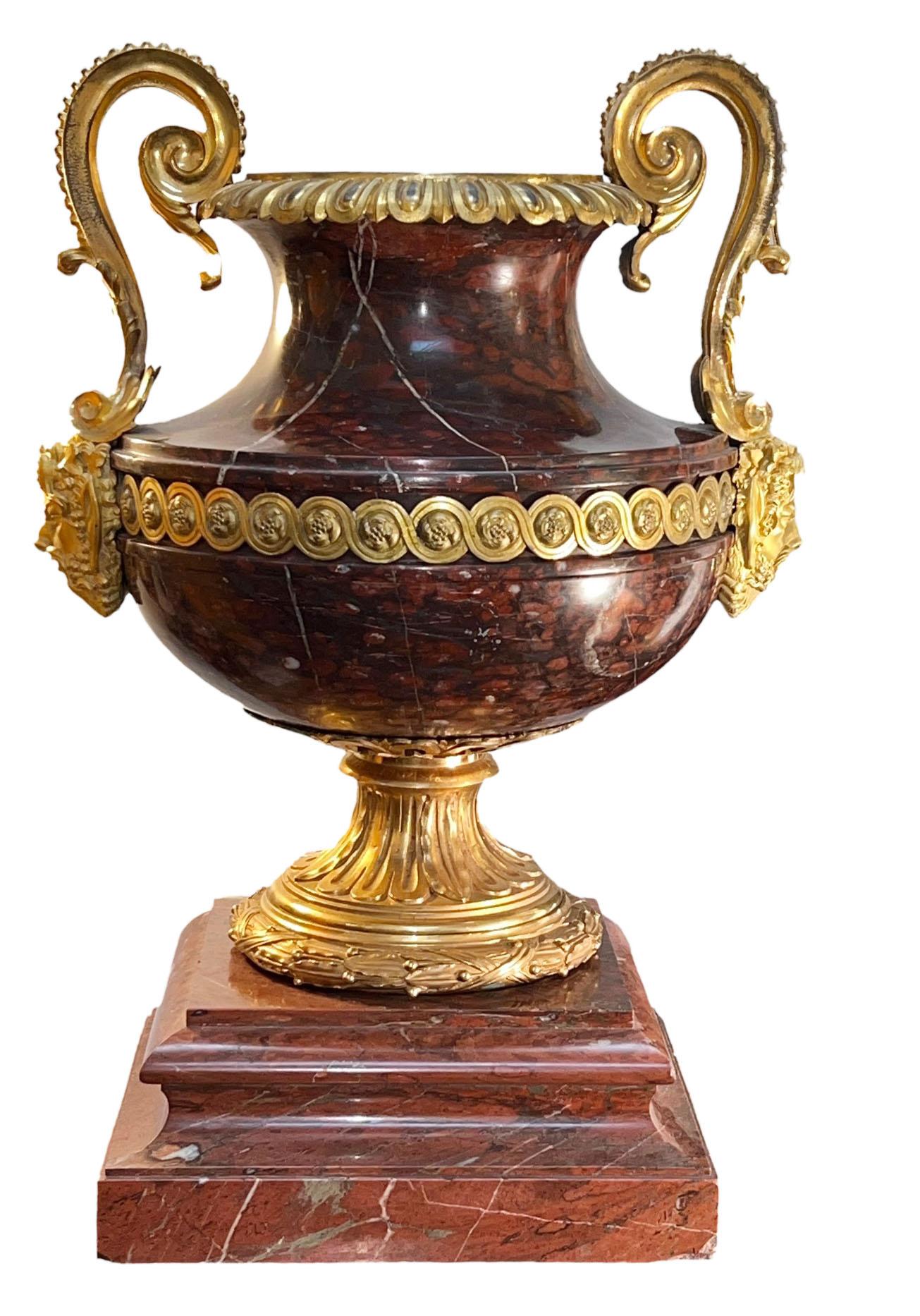 LXVI Style Marble Urn With Bronze Dore Mounts Of The Finest Quality For Sale 1