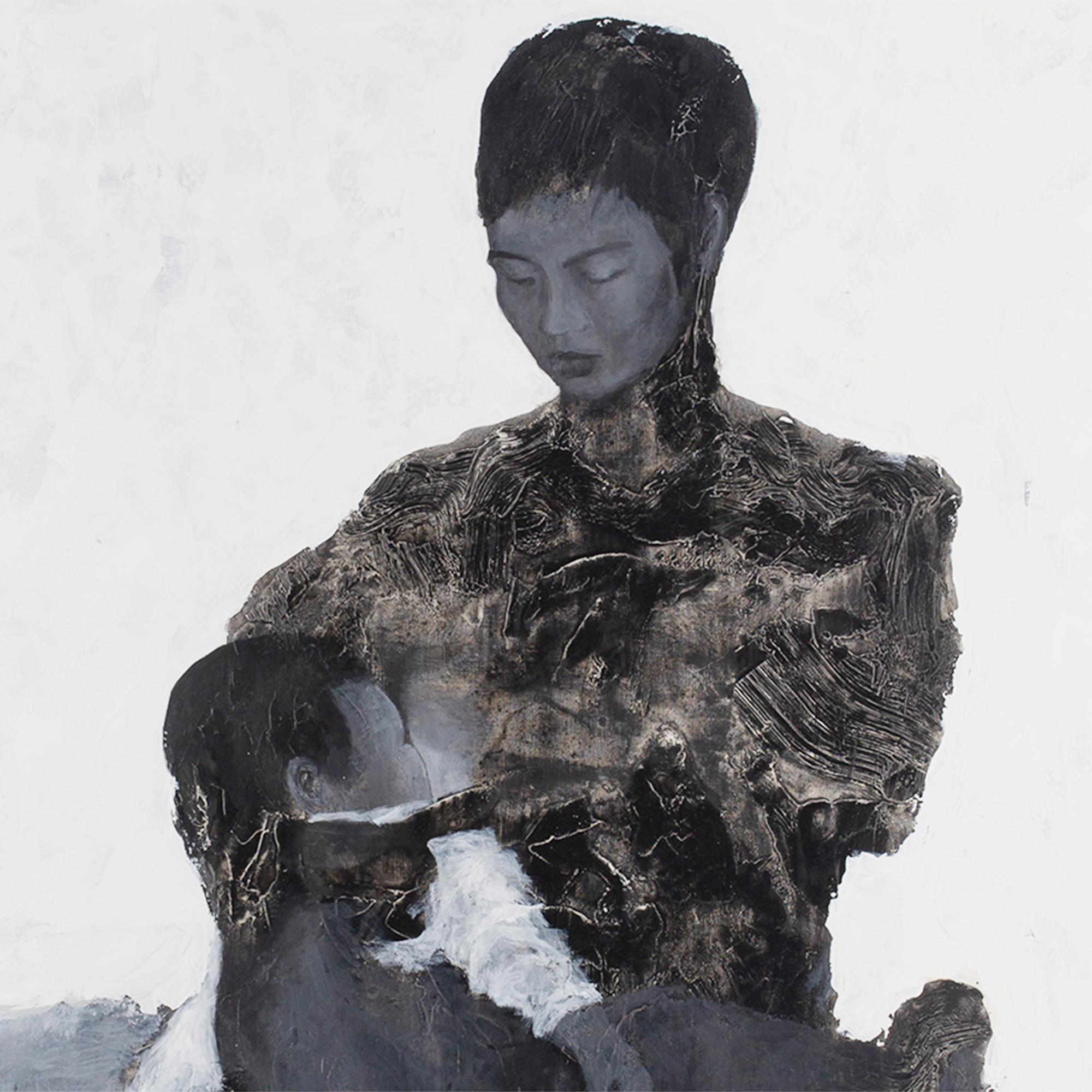 „Mutter und Kind“, figuratives Porträt, Ölgemälde  (Grau), Figurative Painting, von Ly Hung Anh