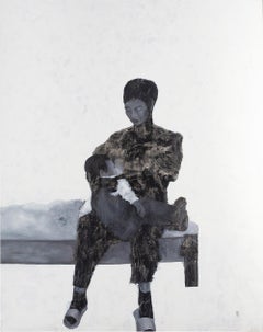 'Mother and Child' Figurative Portrait Painting Featuring Grey Taupe Black