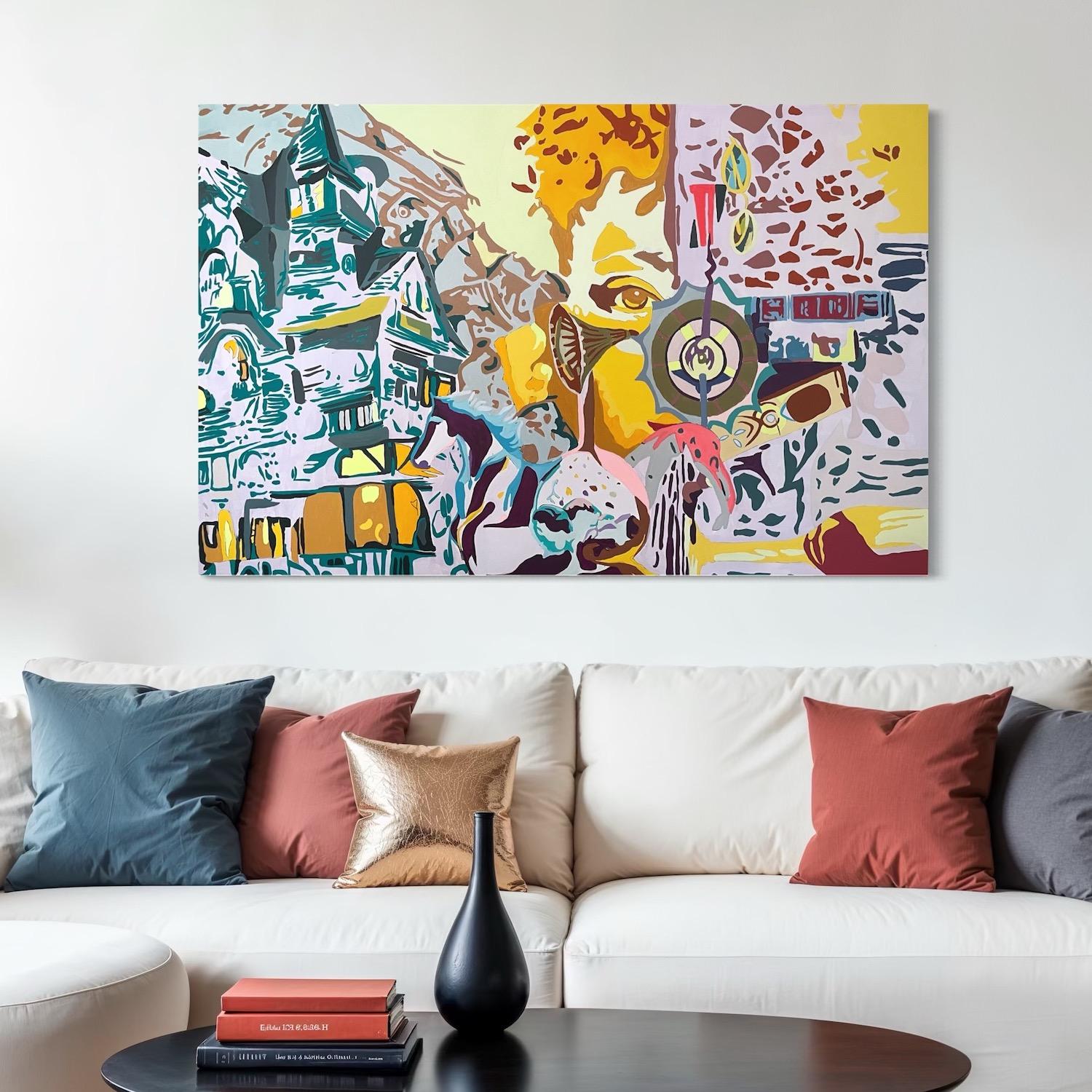 Golden Whisper Art contemporain Grande peinture originale prête à être accrochée en vente 3