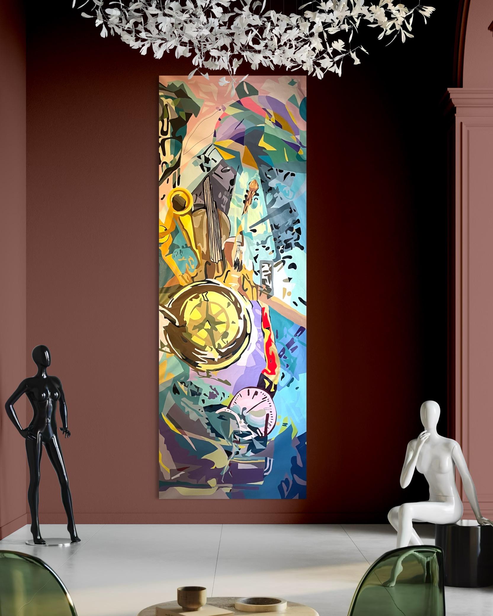 Jazz Fest Contemporary Art Large Original Painting Ready to Hang - Beige Abstract Painting by Lyan Amiryan