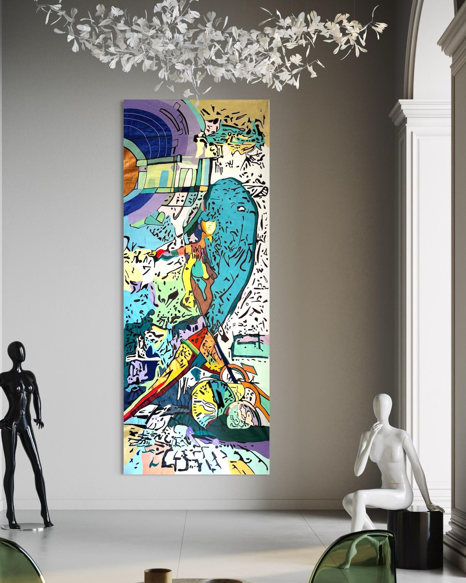 Spectrum O'clock Zeitgenössische Kunst Großes Originalgemälde Aufhängefertig (Blau), Abstract Painting, von Lyan Amiryan