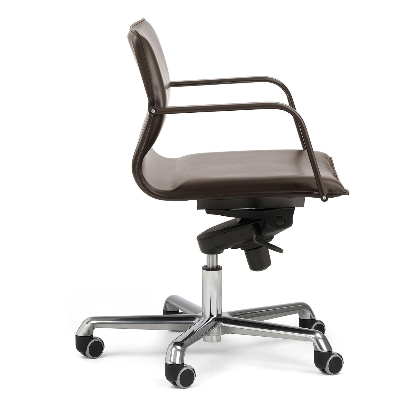 Italian Lybra Brown Leather Swivel Chair by Enrico Pellizzoni For Sale
