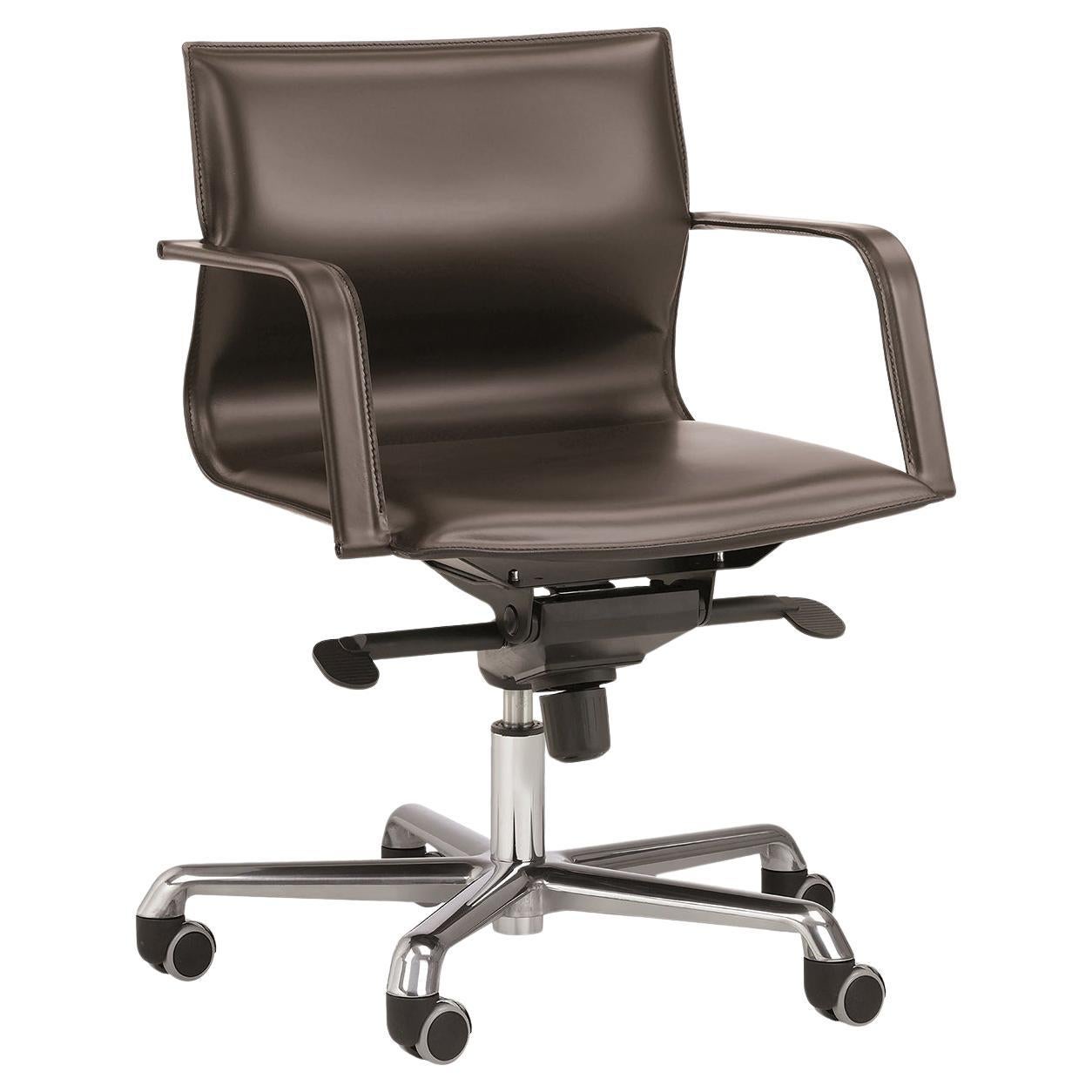 Lybra Brown Leather Swivel Chair by Enrico Pellizzoni