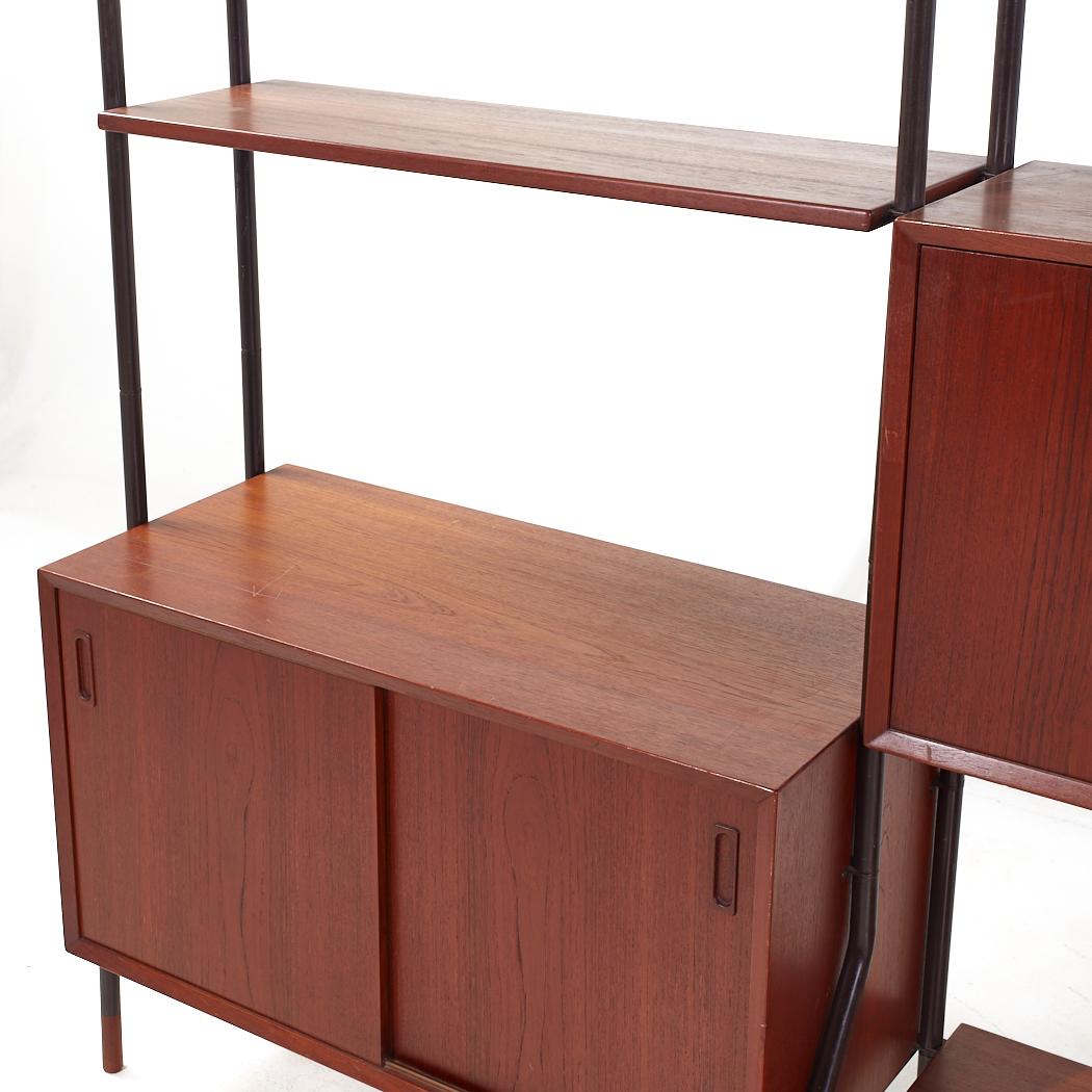 Lyby Mobler Mid Century Danish Teak and Steel 4-Bay Freestanding Wall Unit For Sale 1
