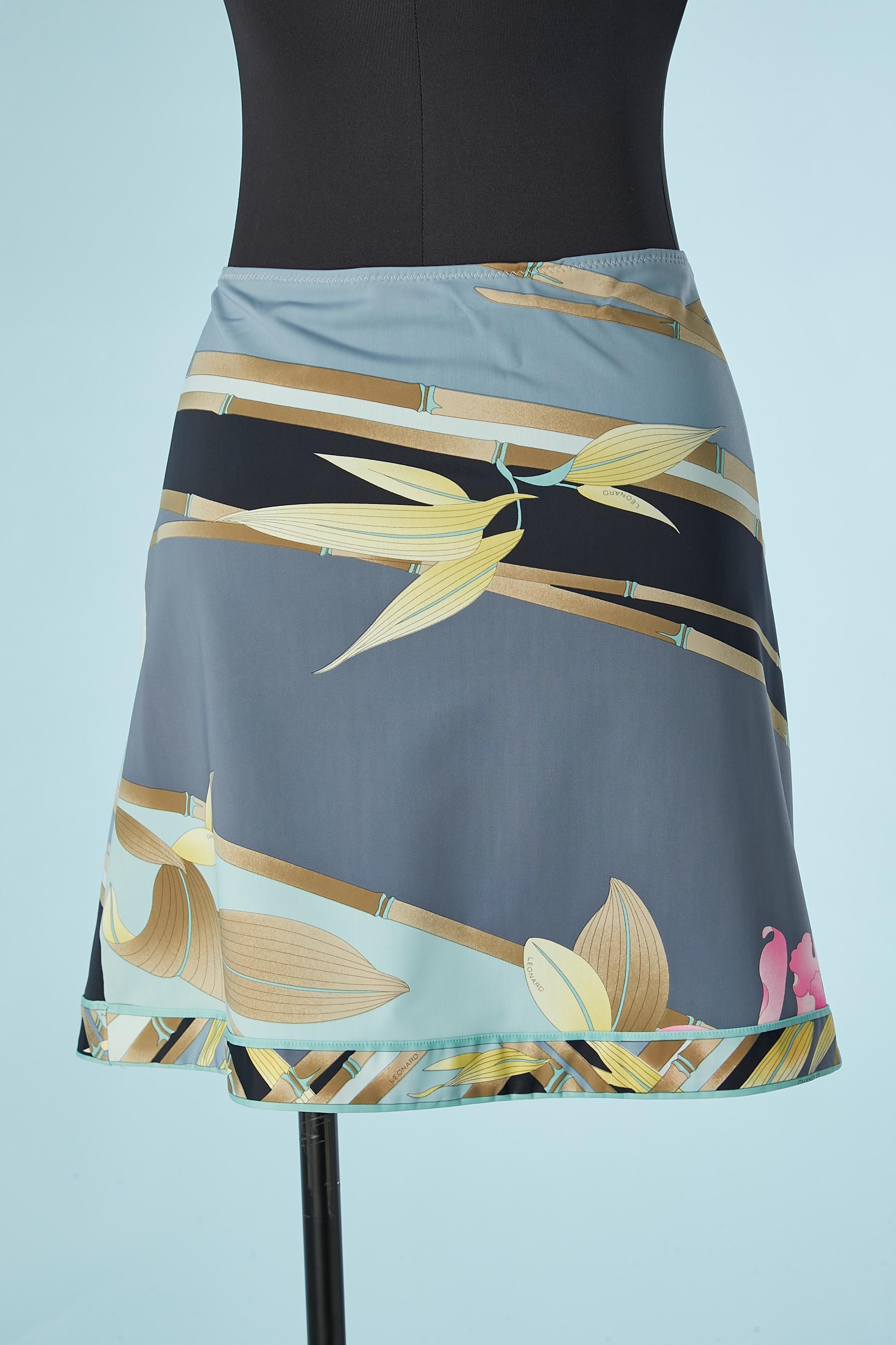 Women's Lycra mini -skirt with bamboo and orchid print Léonard  For Sale