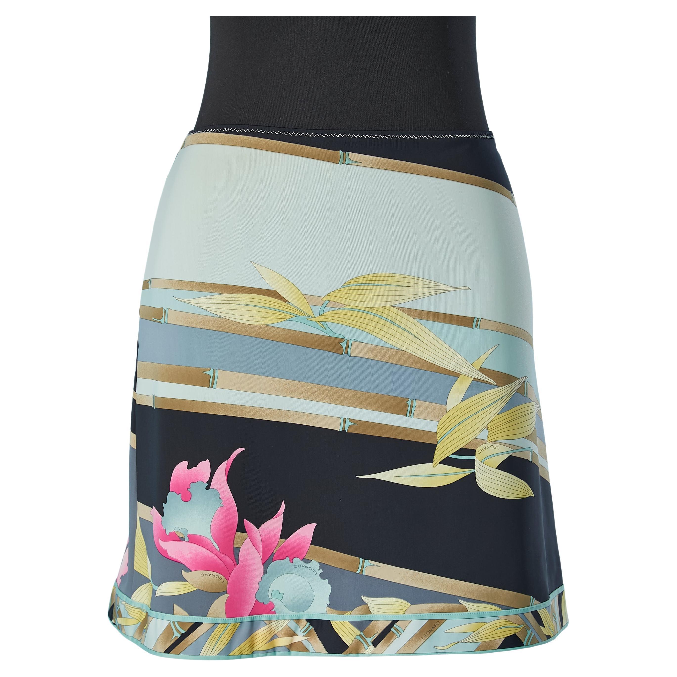Lycra mini -skirt with bamboo and orchid print Léonard  For Sale