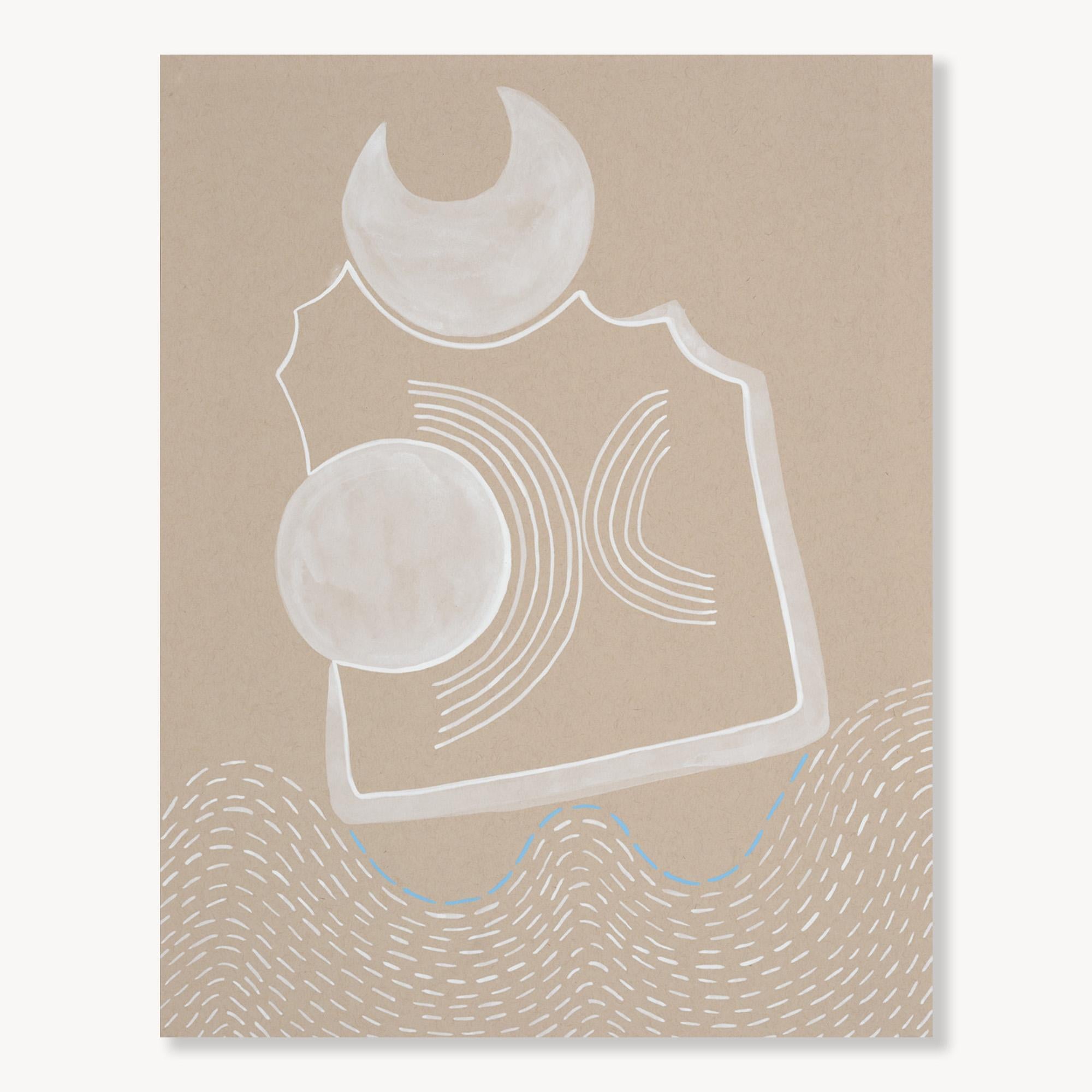 Abstract Painting di Lydia Bassis - Float 6: Pittura acrilica astratta minimalista su carta, anni 2010, nuova, 14x11