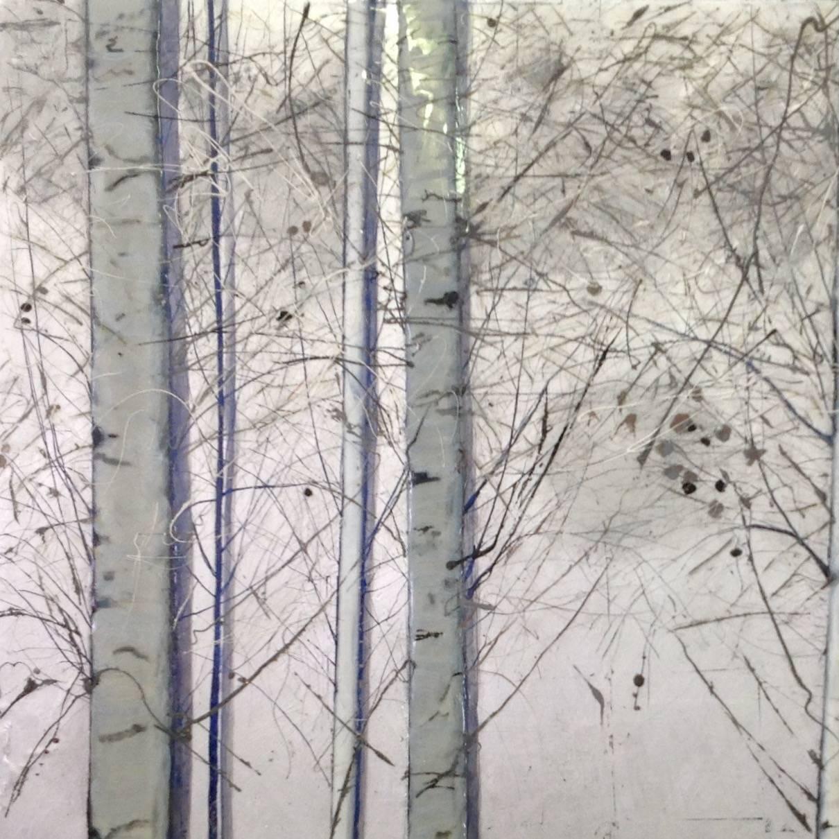 Silver Birches, Original, Oil paint on Canvas, Landscape, Exemplary Art Review - Naturalistic Painting by Lydia Bauman